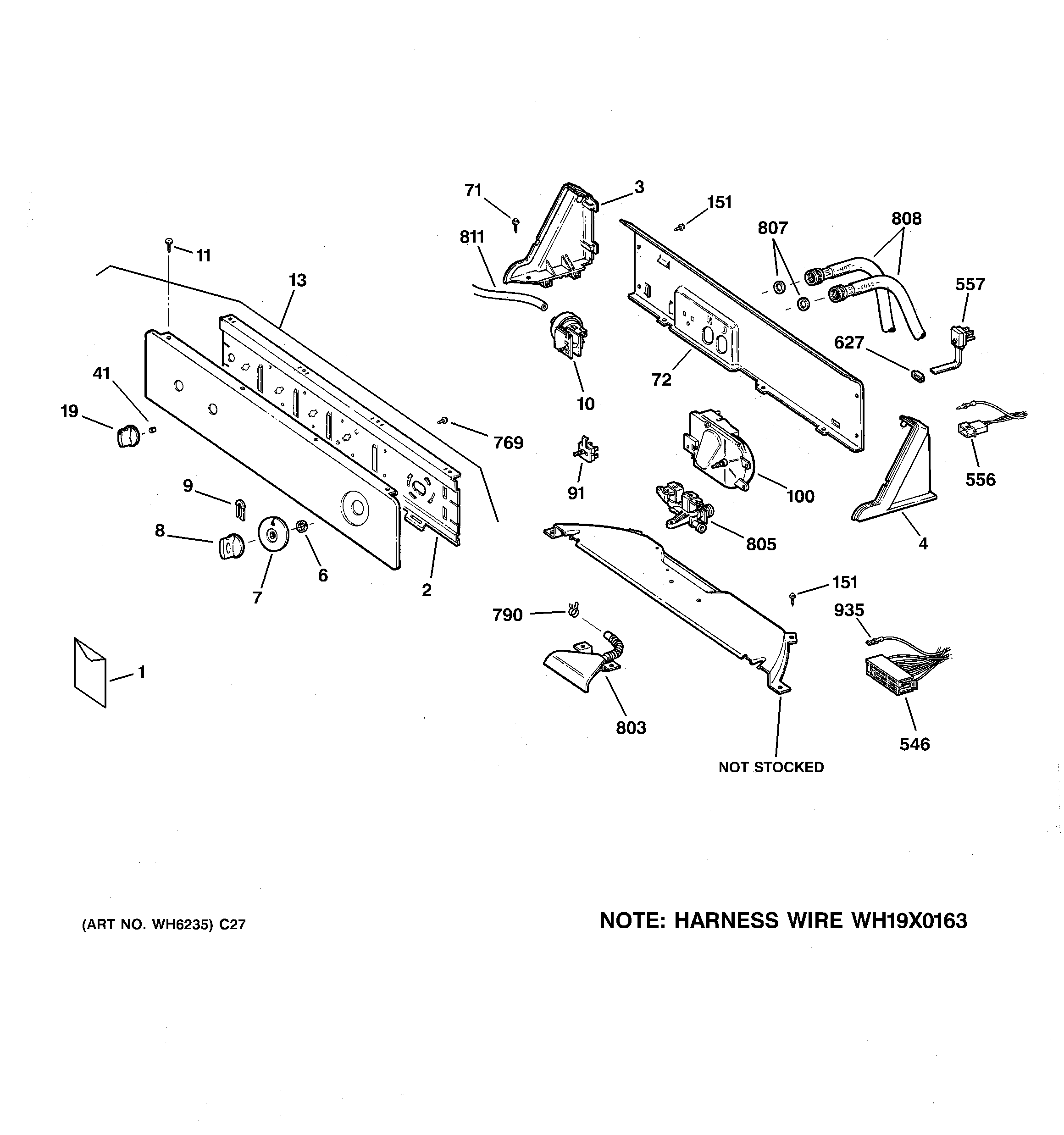 GE WCSR2080B3WW controls & backsplash diagram