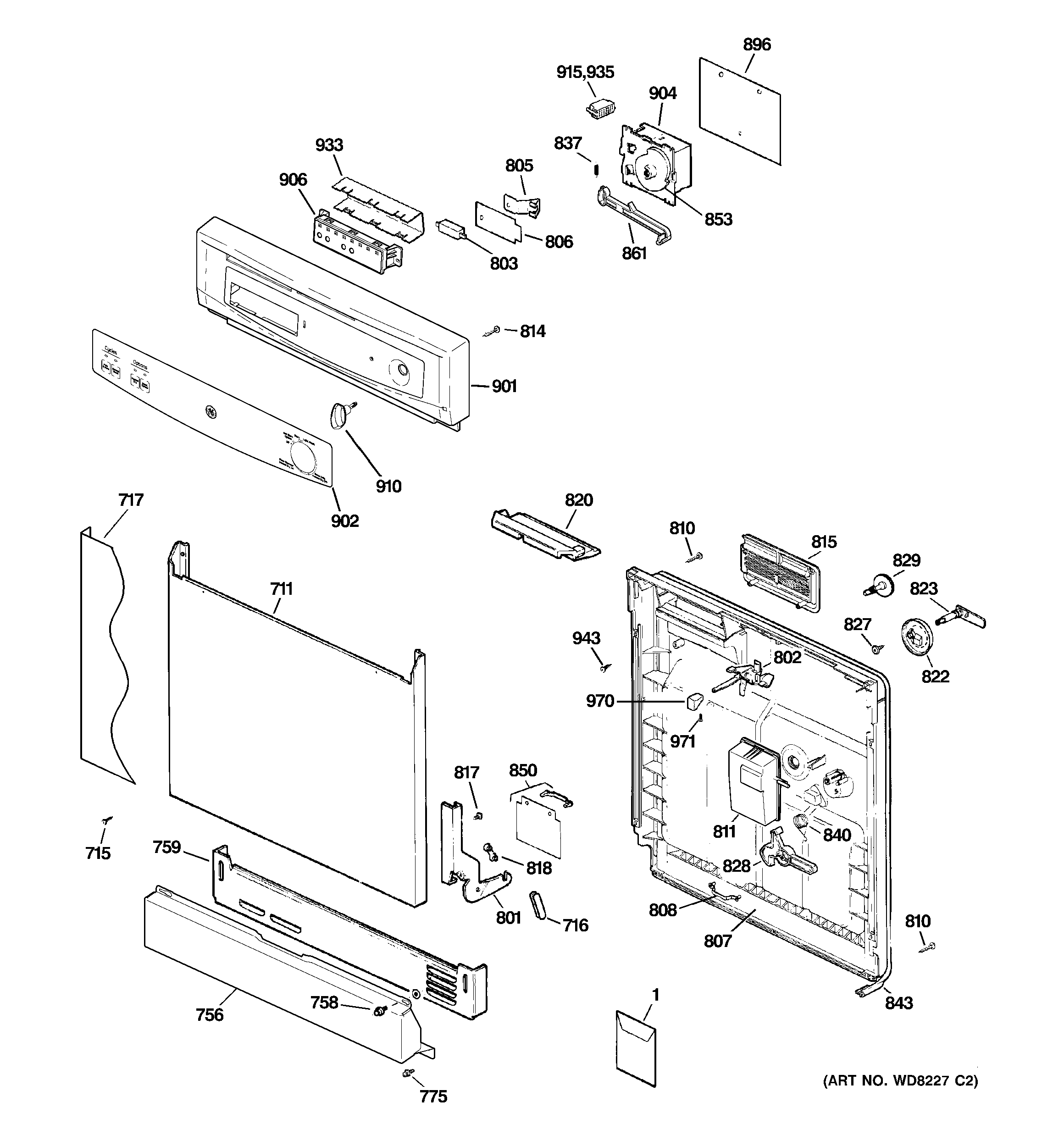 GE GSM2260N00SS escutcheon & door assembly diagram