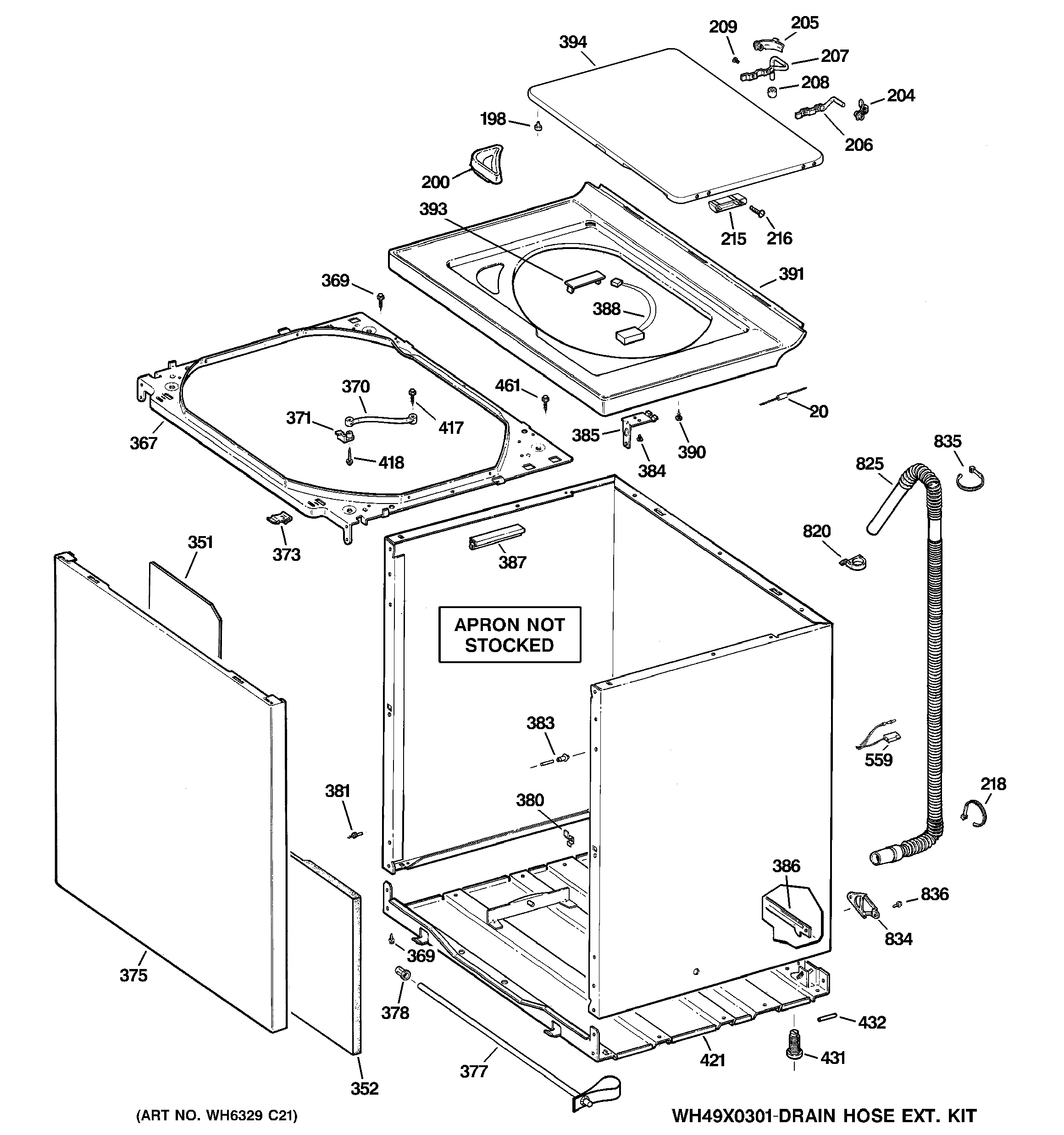 GE WPRE8350H0WT cabinet, cover & front panel diagram