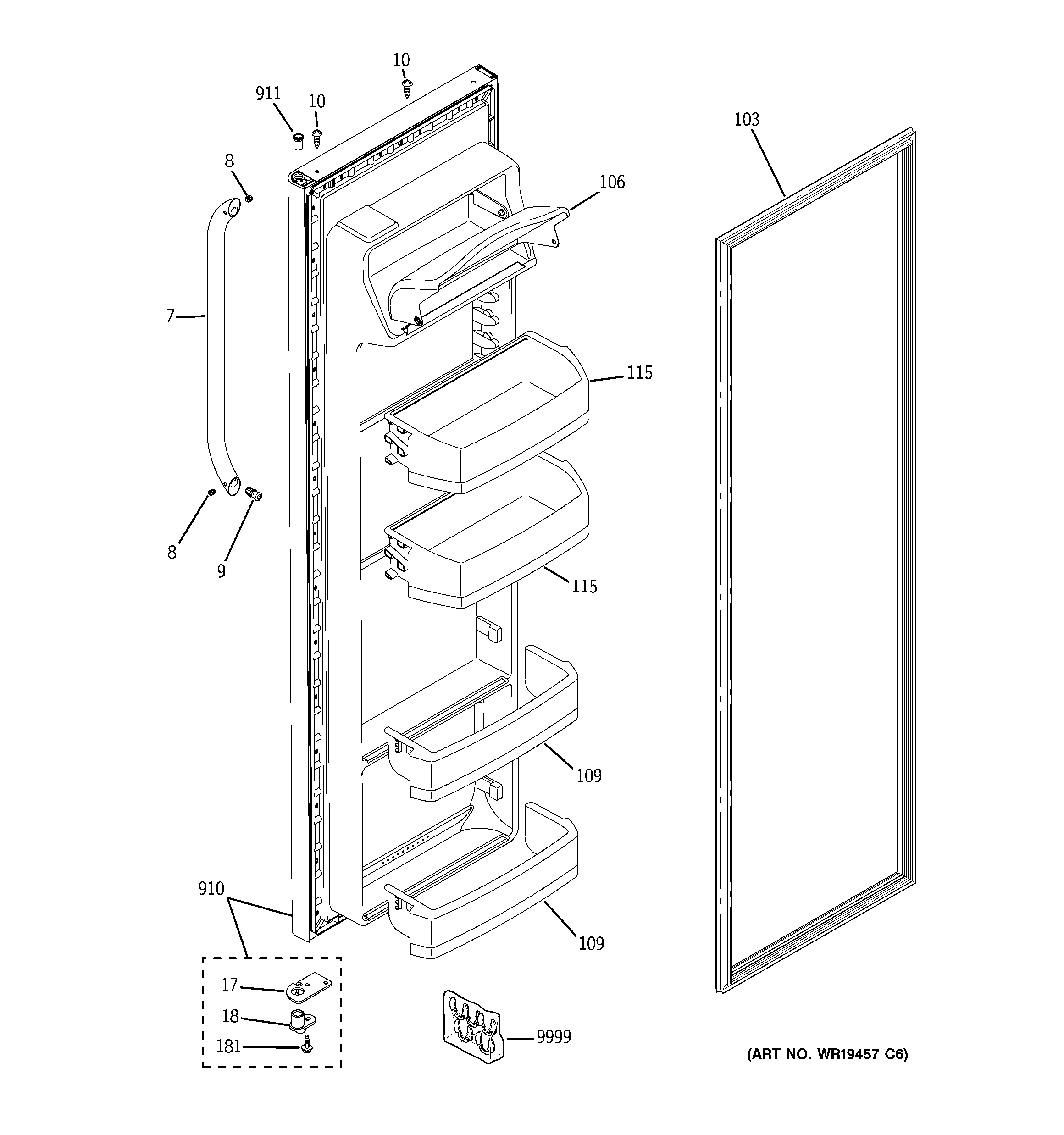 GE BSS25JSTBSS fresh food door diagram