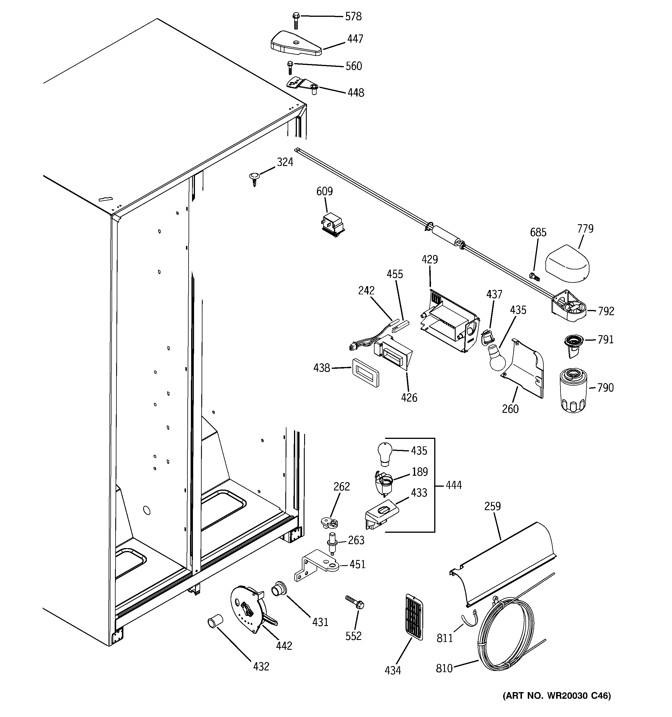 GE BSS25JSTBSS fresh food section diagram