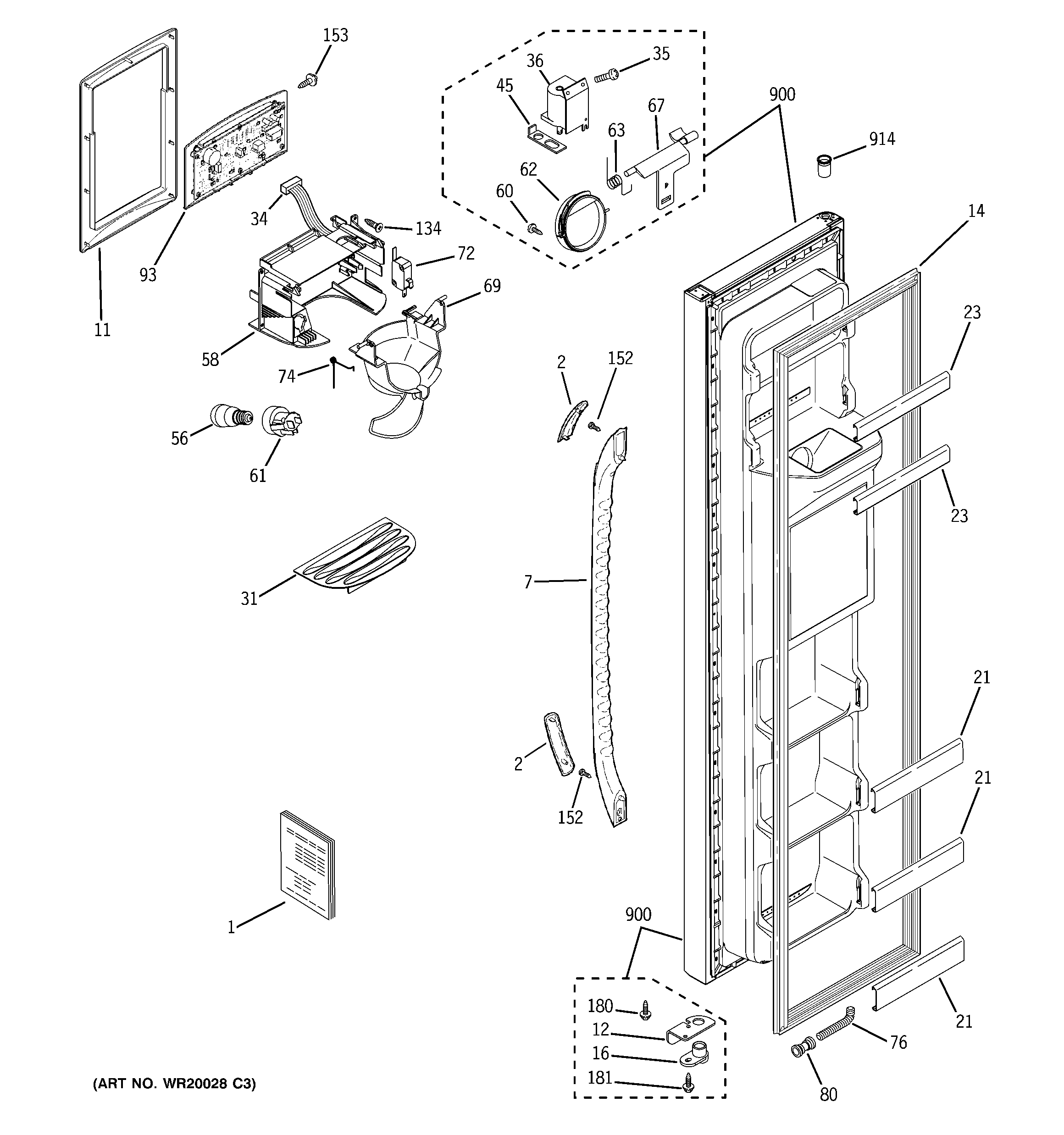 GE GSH25JFTEBB freezer door diagram