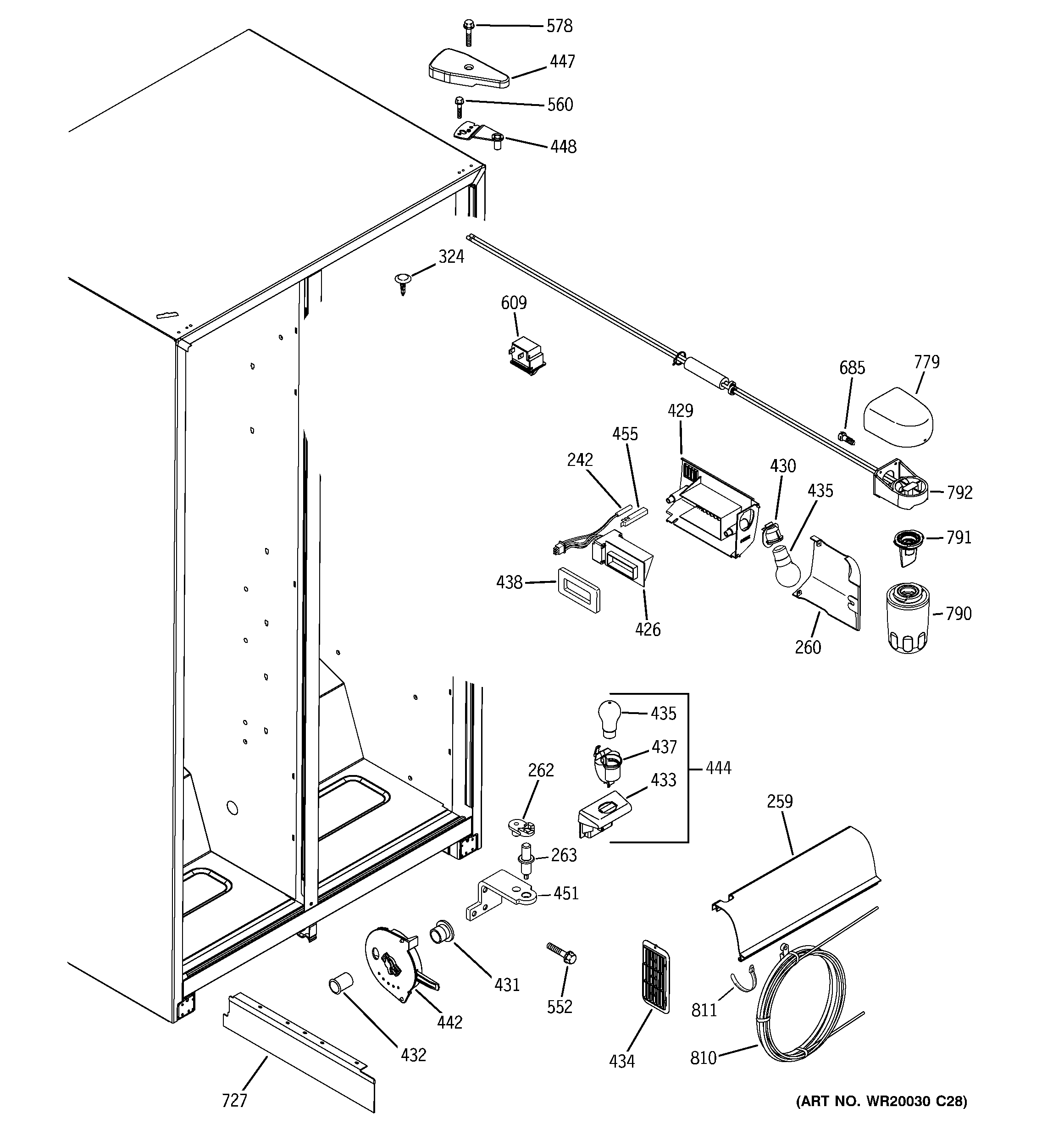 GE GSH25JFTEBB fresh food section diagram