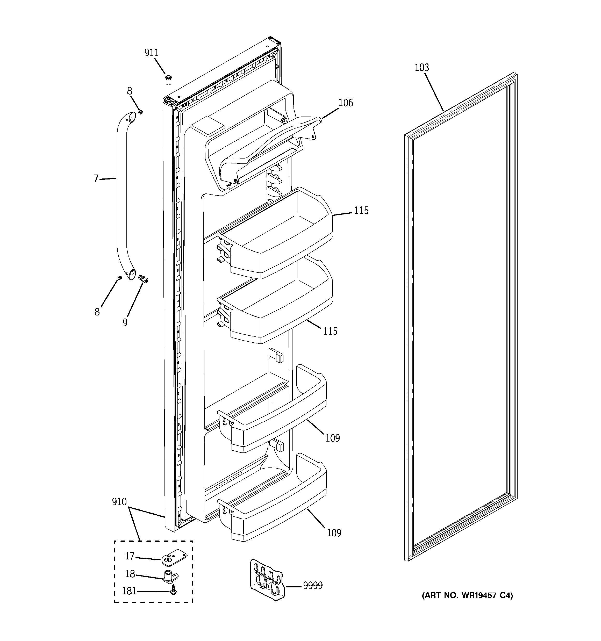 GE GSH25JSTBSS fresh food door diagram