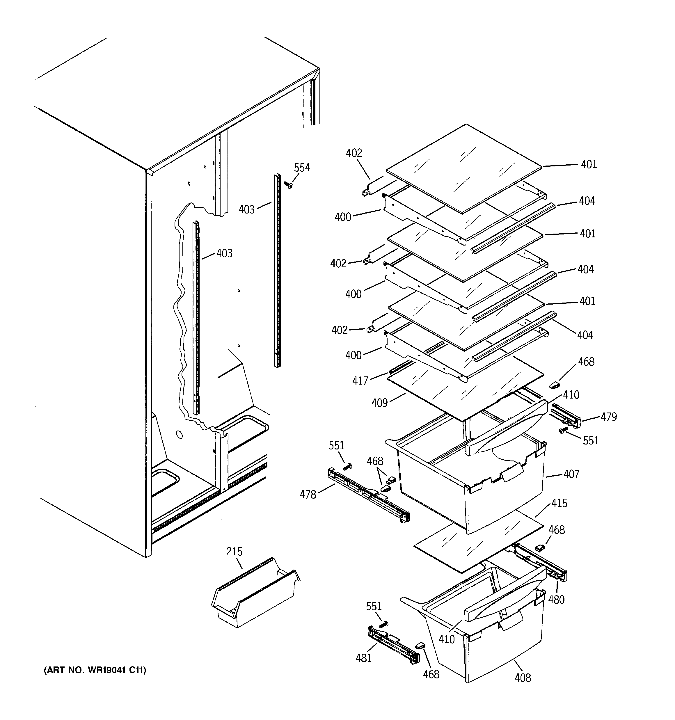 GE GSS20IBTEWW fresh food shelves diagram