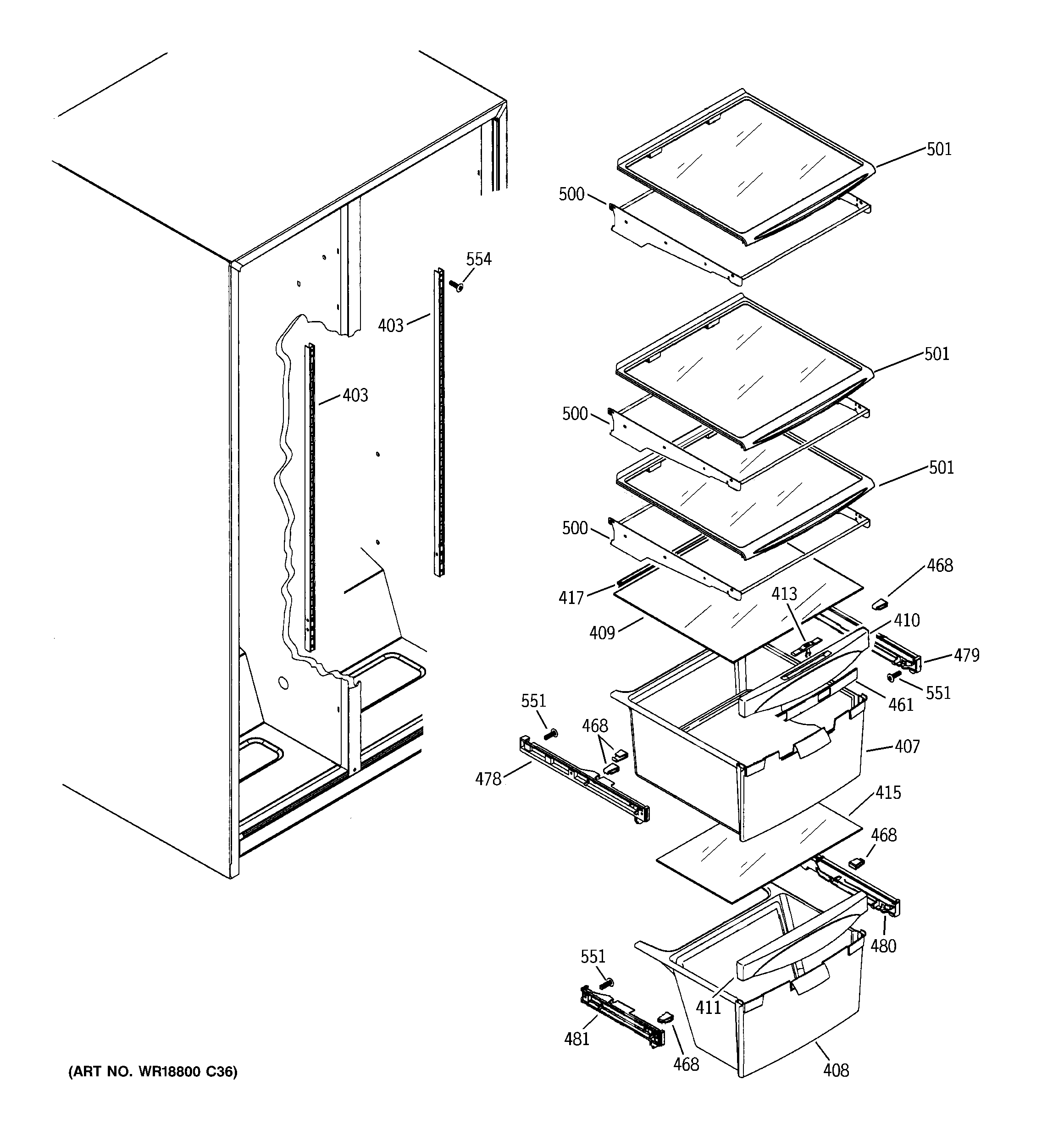 Hotpoint HSM25IFTESA fresh food shelves diagram