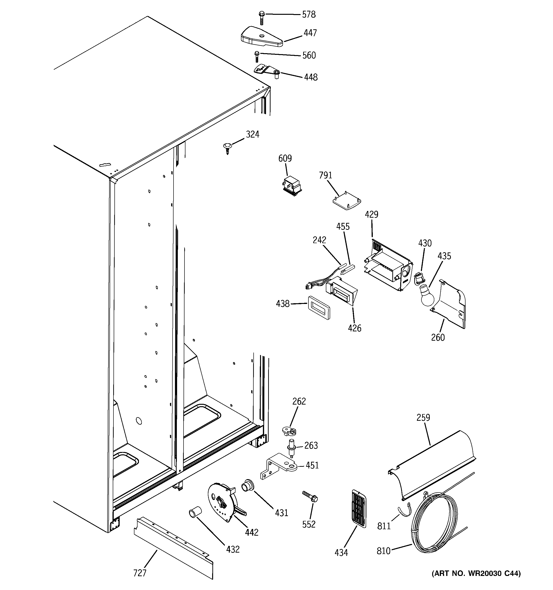 GE MSS22IETBWW fresh food section diagram