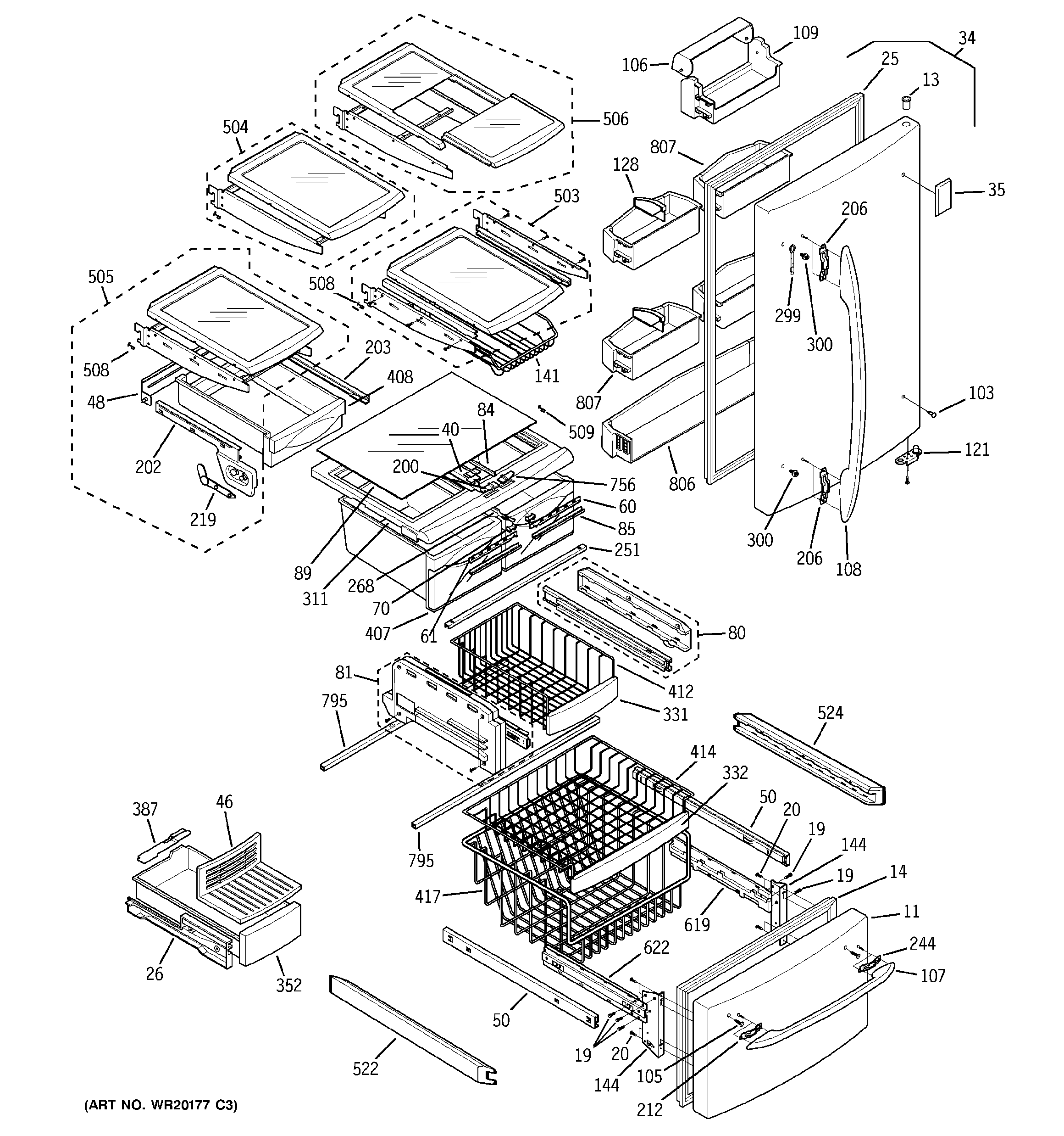 GE PDS22MIWABB doors & shelves diagram