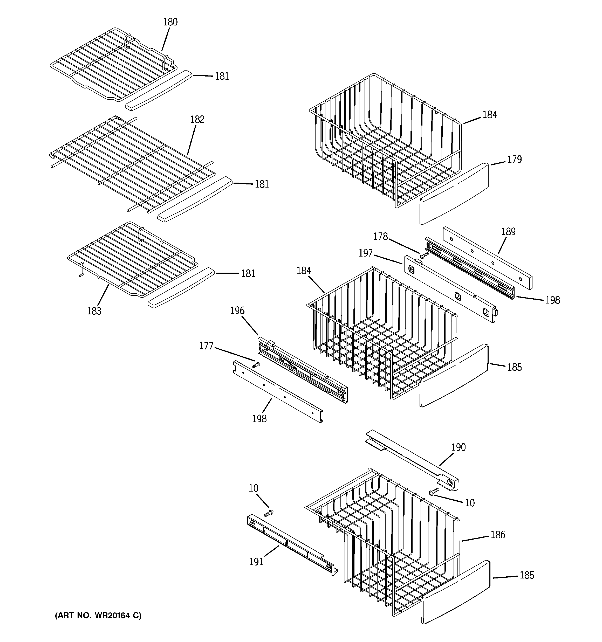 GE PSC23MSWCSS freezer shelves diagram