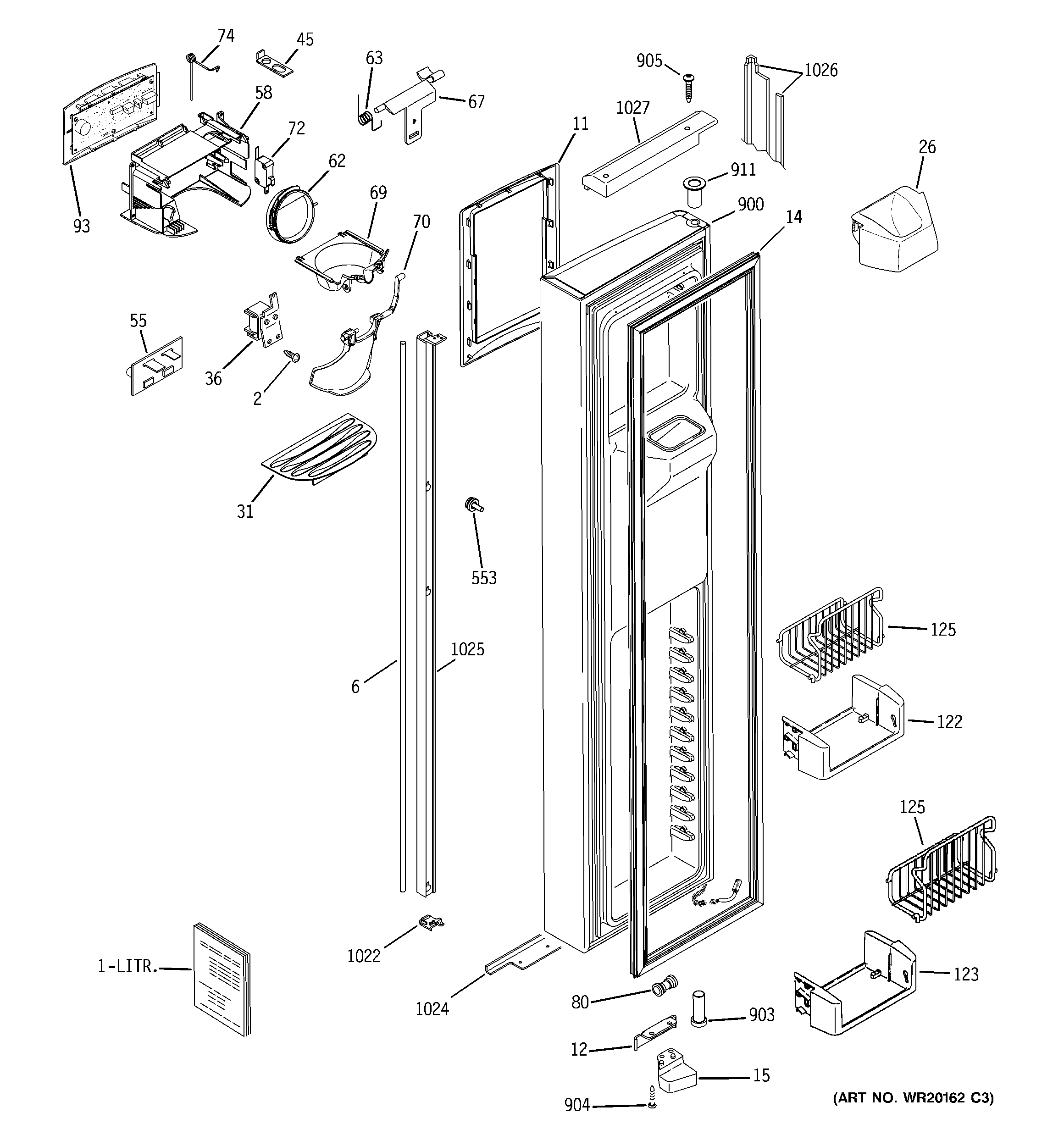 GE PSH25PGWCBV freezer door diagram