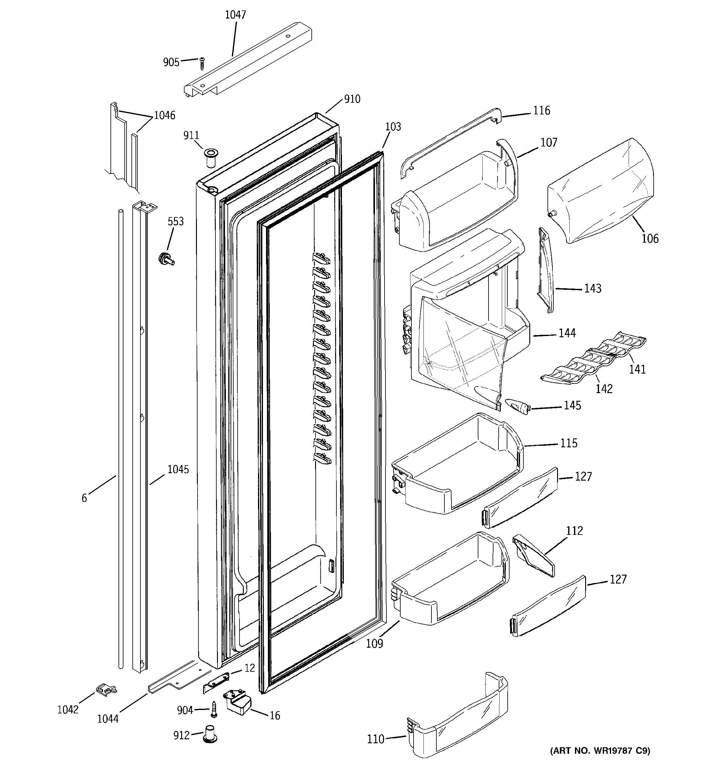 GE PSH25PGWCBV fresh food door diagram