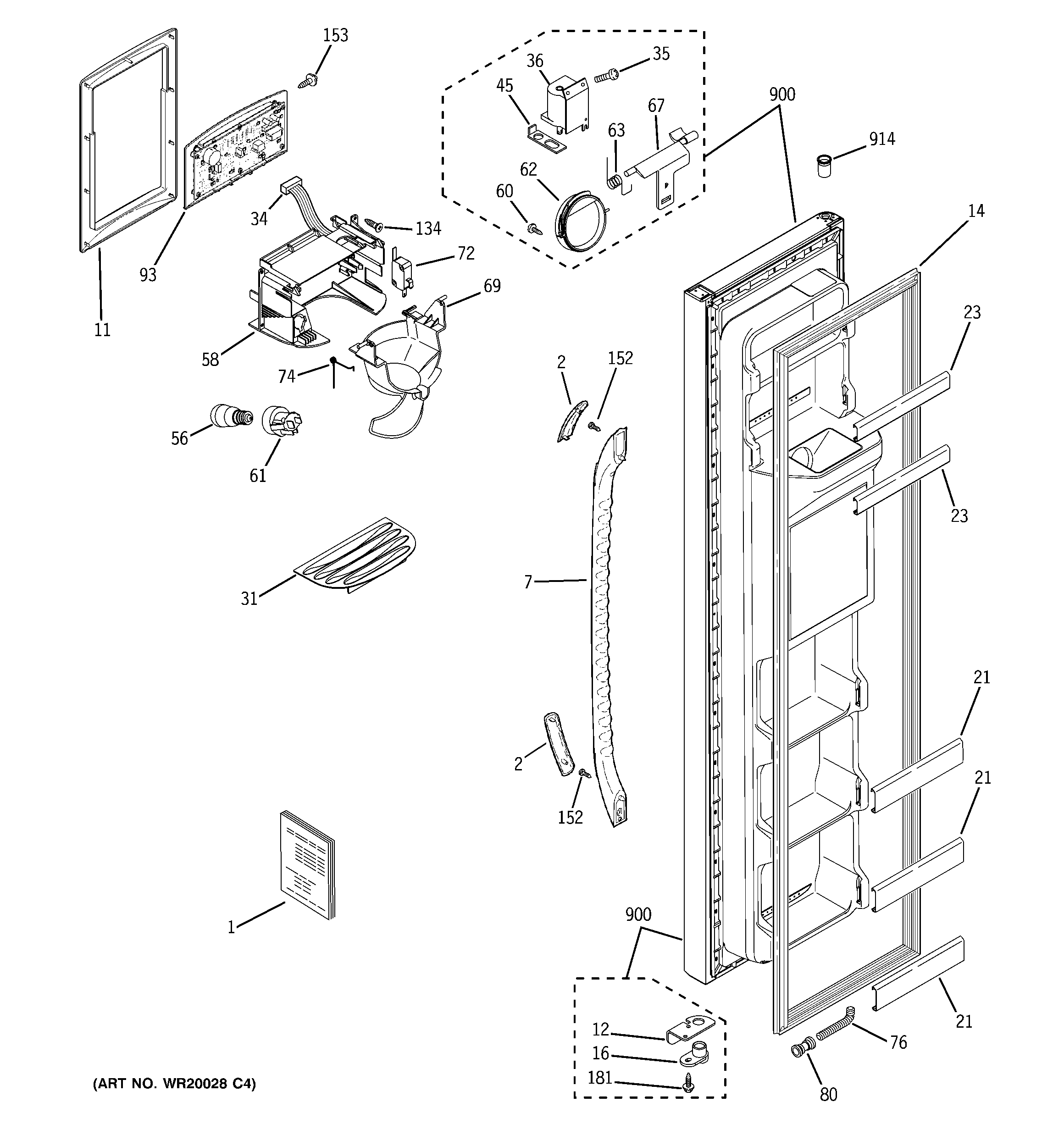 GE SSH25KFTEWW freezer door diagram