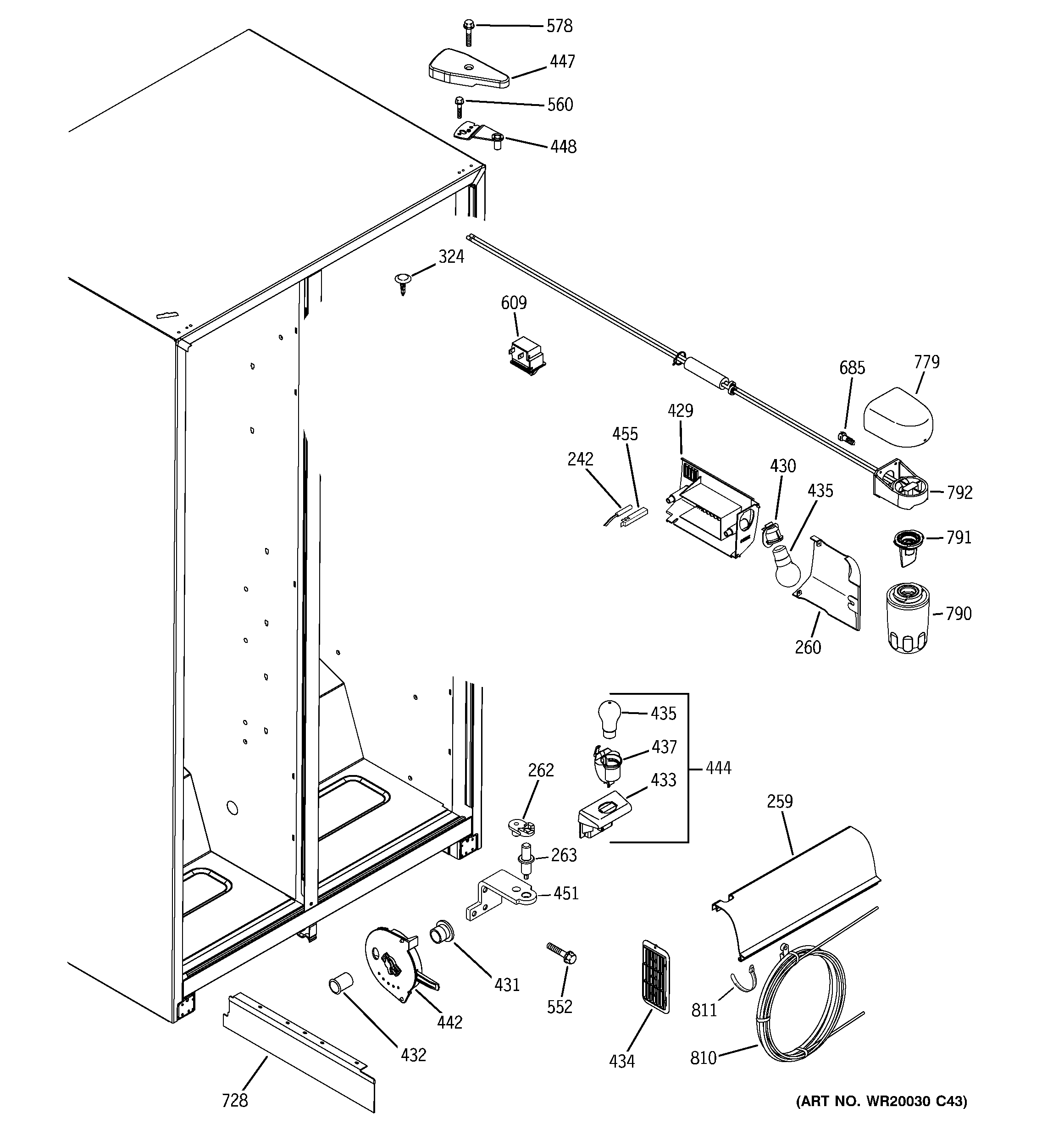 GE SSH25KFTEWW fresh food section diagram