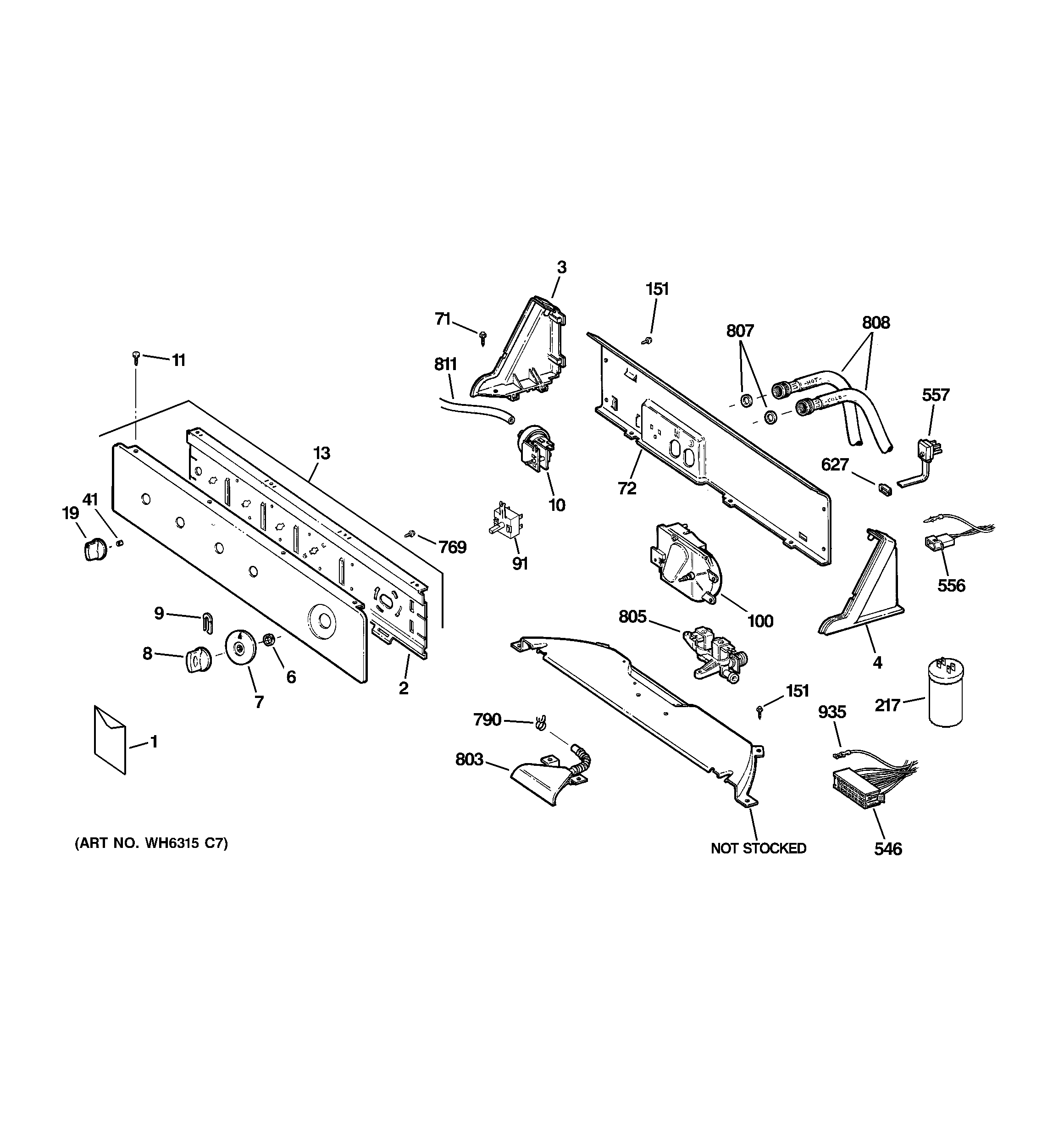 GE WDSR2080D5CC controls & backsplash diagram