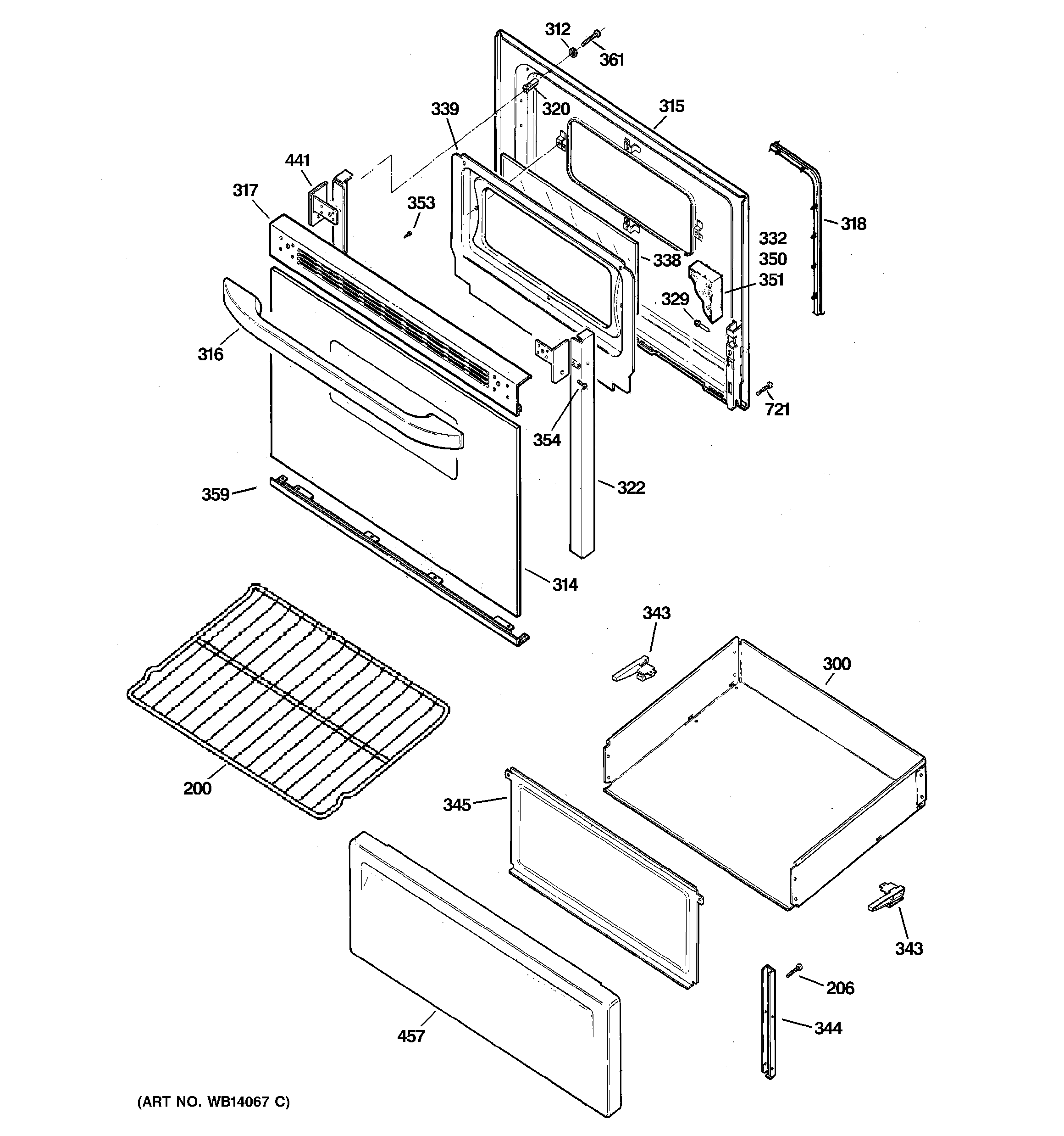 GE ECBS68WM1WW door & drawer parts diagram