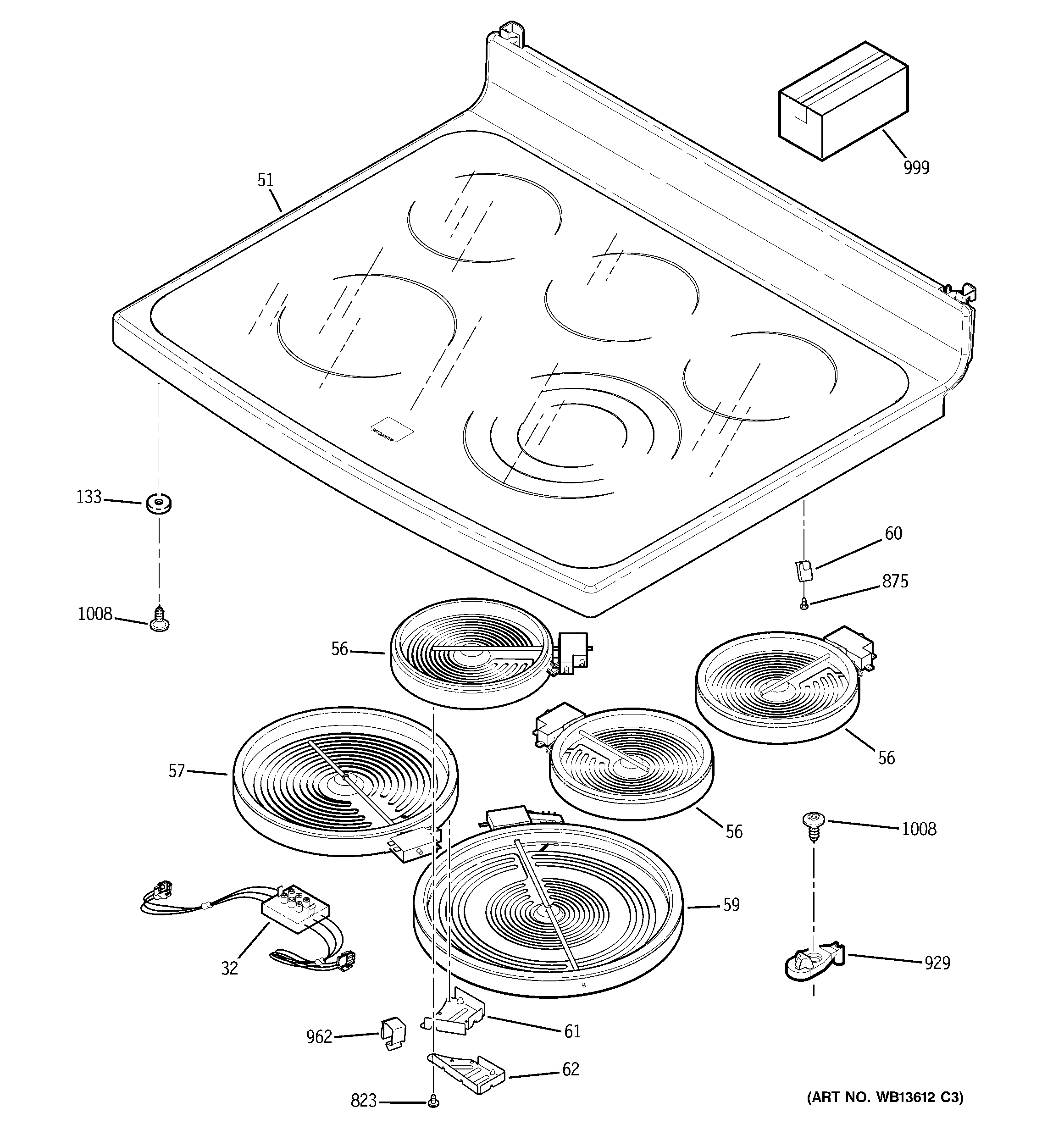 GE JB988SK5SS cooktop diagram