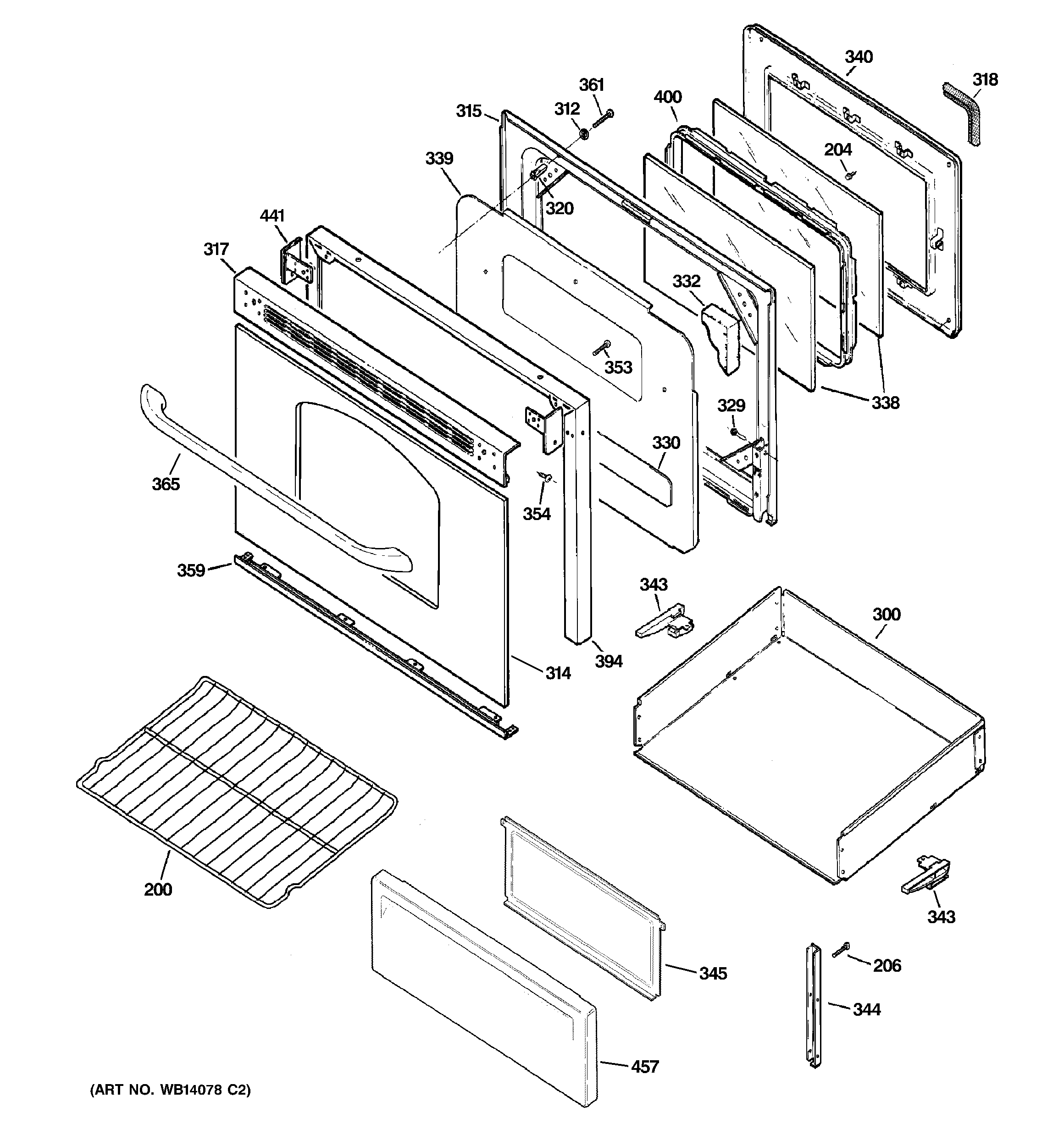 GE JBP61DM1WW door & drawer parts diagram