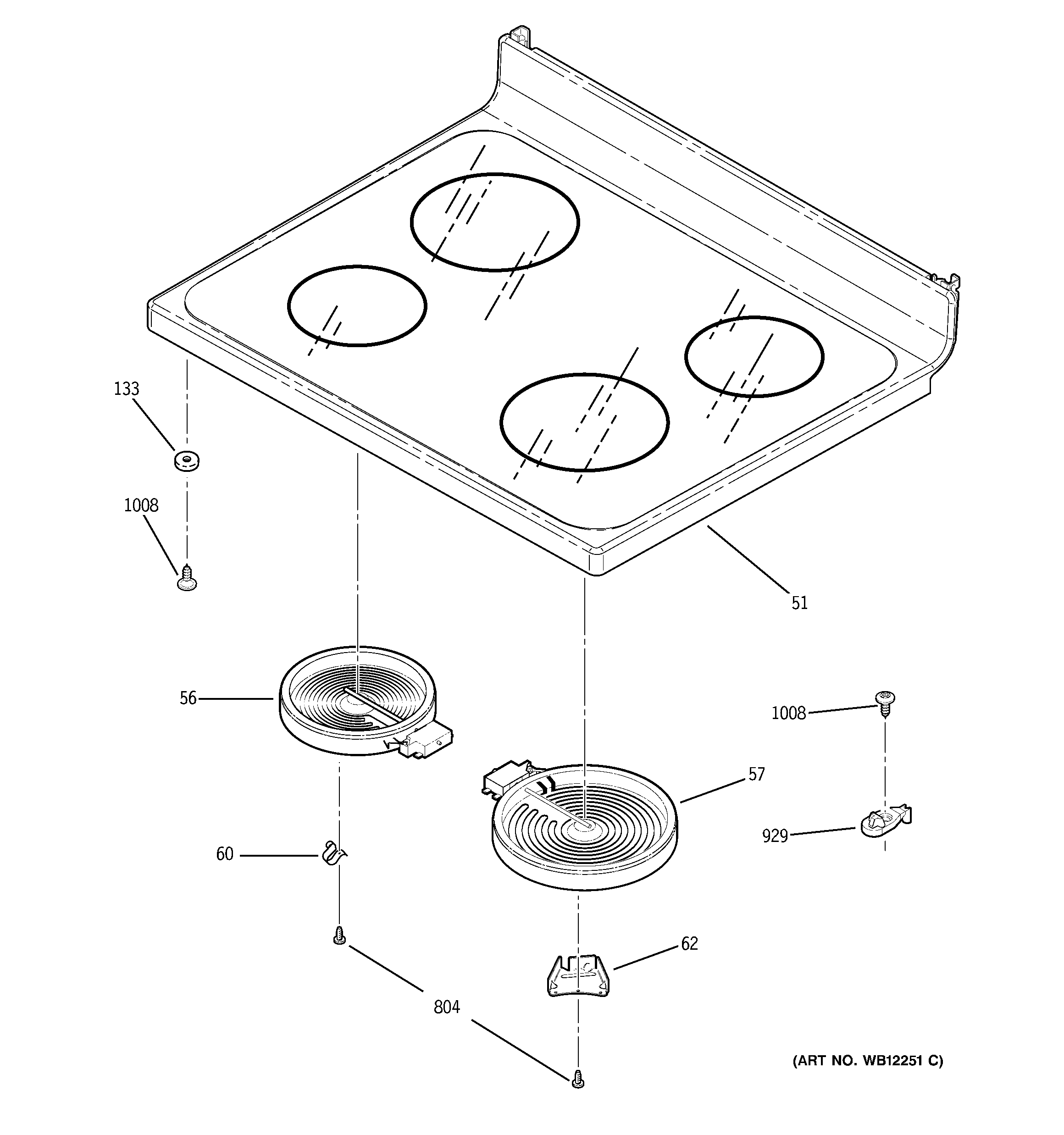 GE JBP62BM1WH cooktop diagram