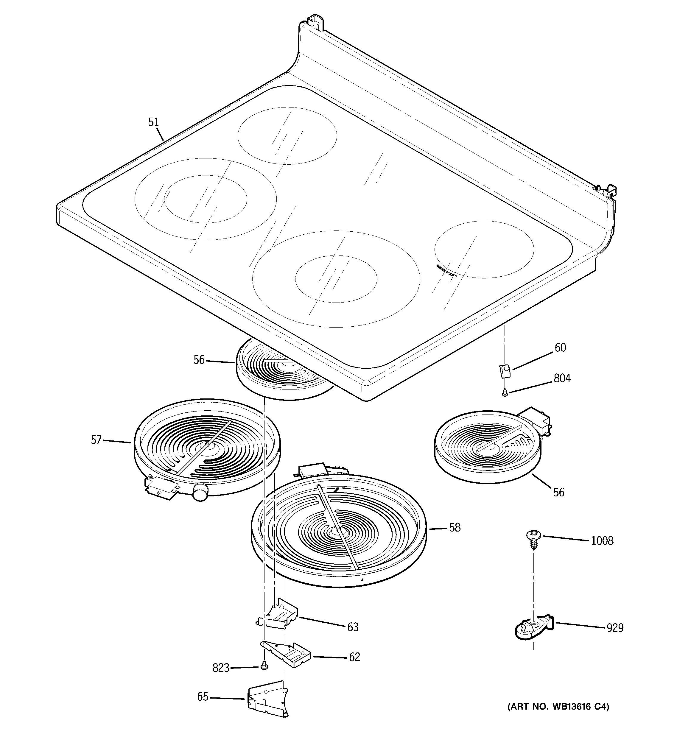 GE JBP65DM1WW cooktop diagram