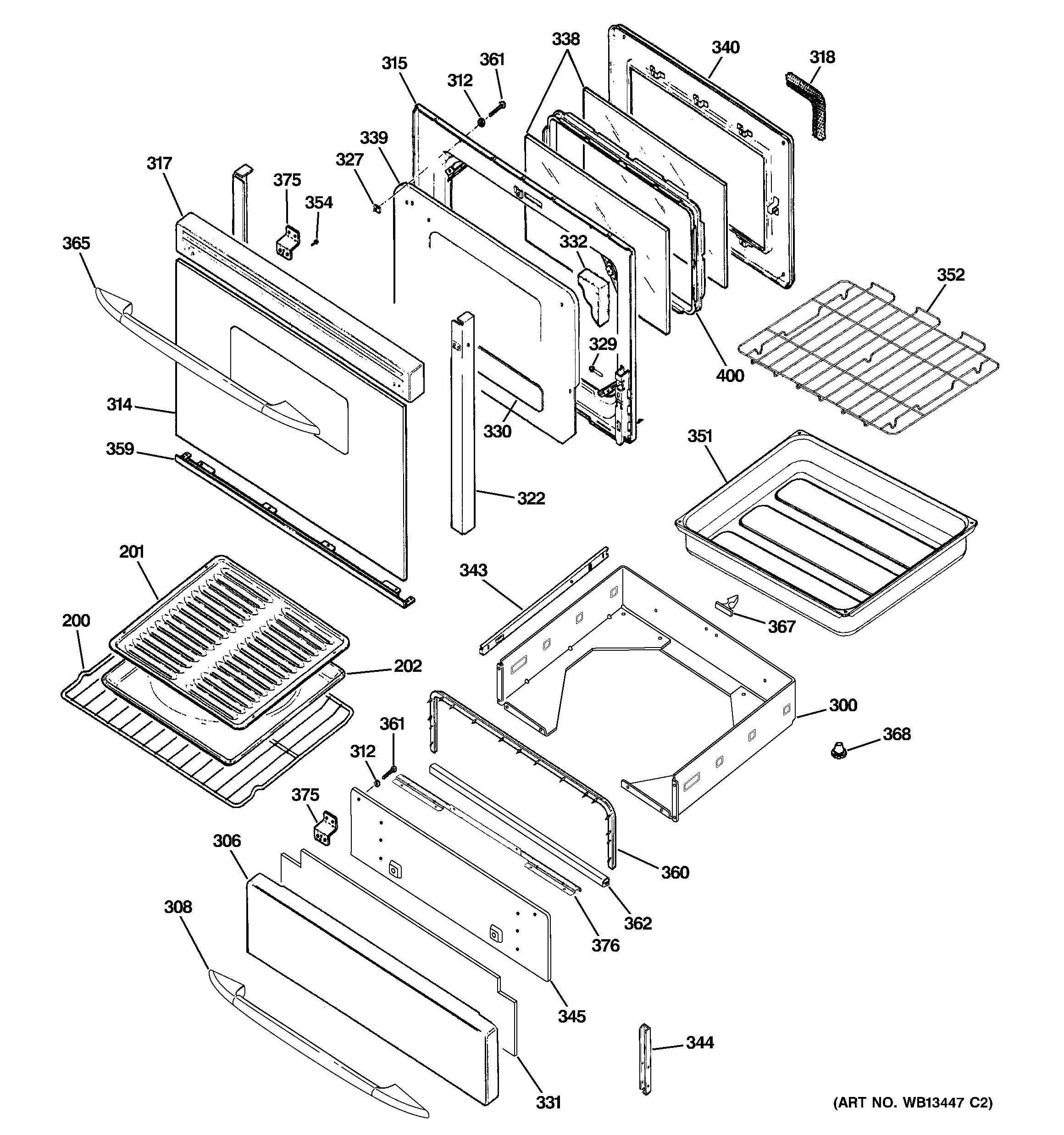 GE JGB928KEK6CC door & drawer parts diagram