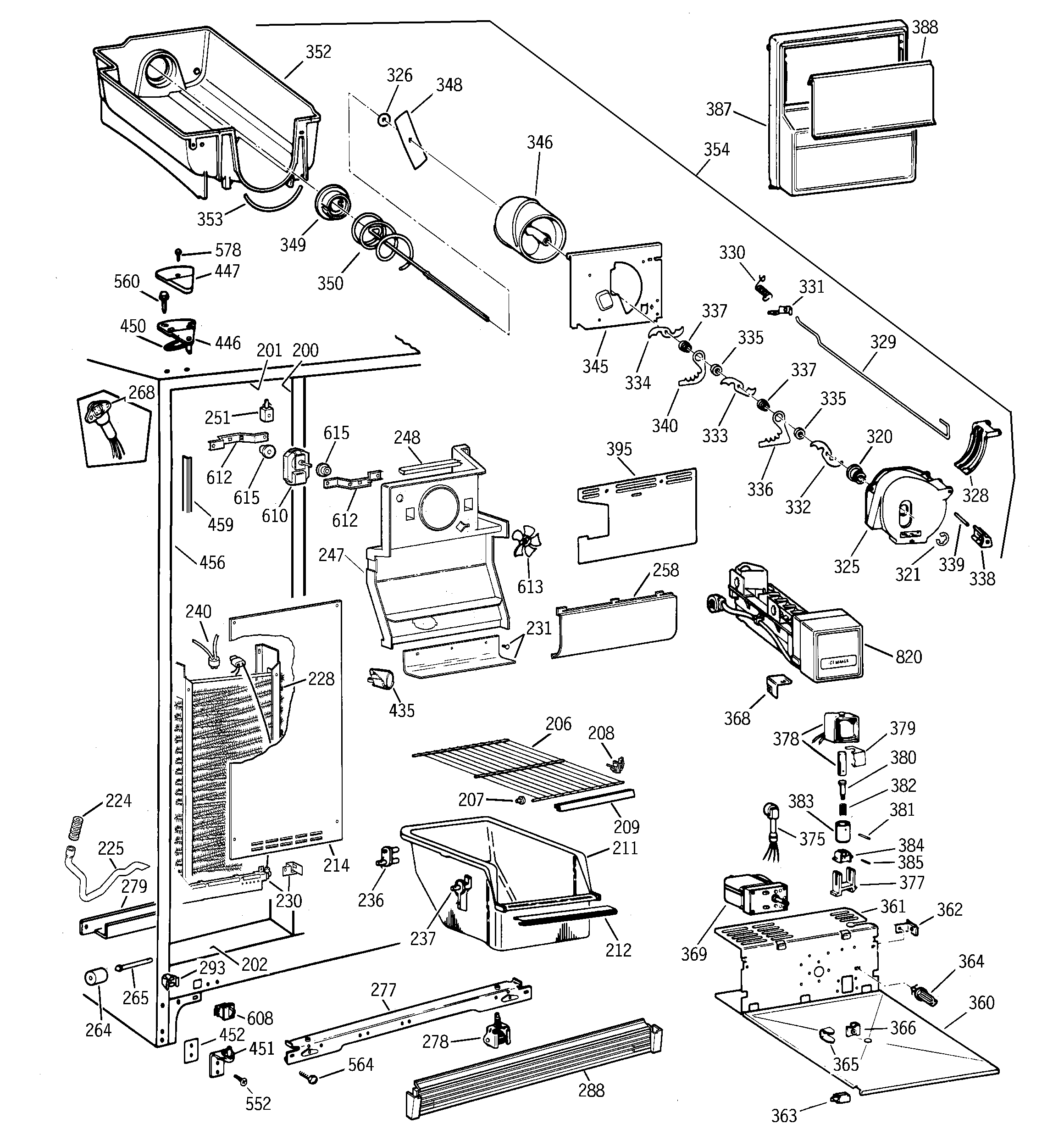 Hotpoint CST25GRBEWW freezer section diagram