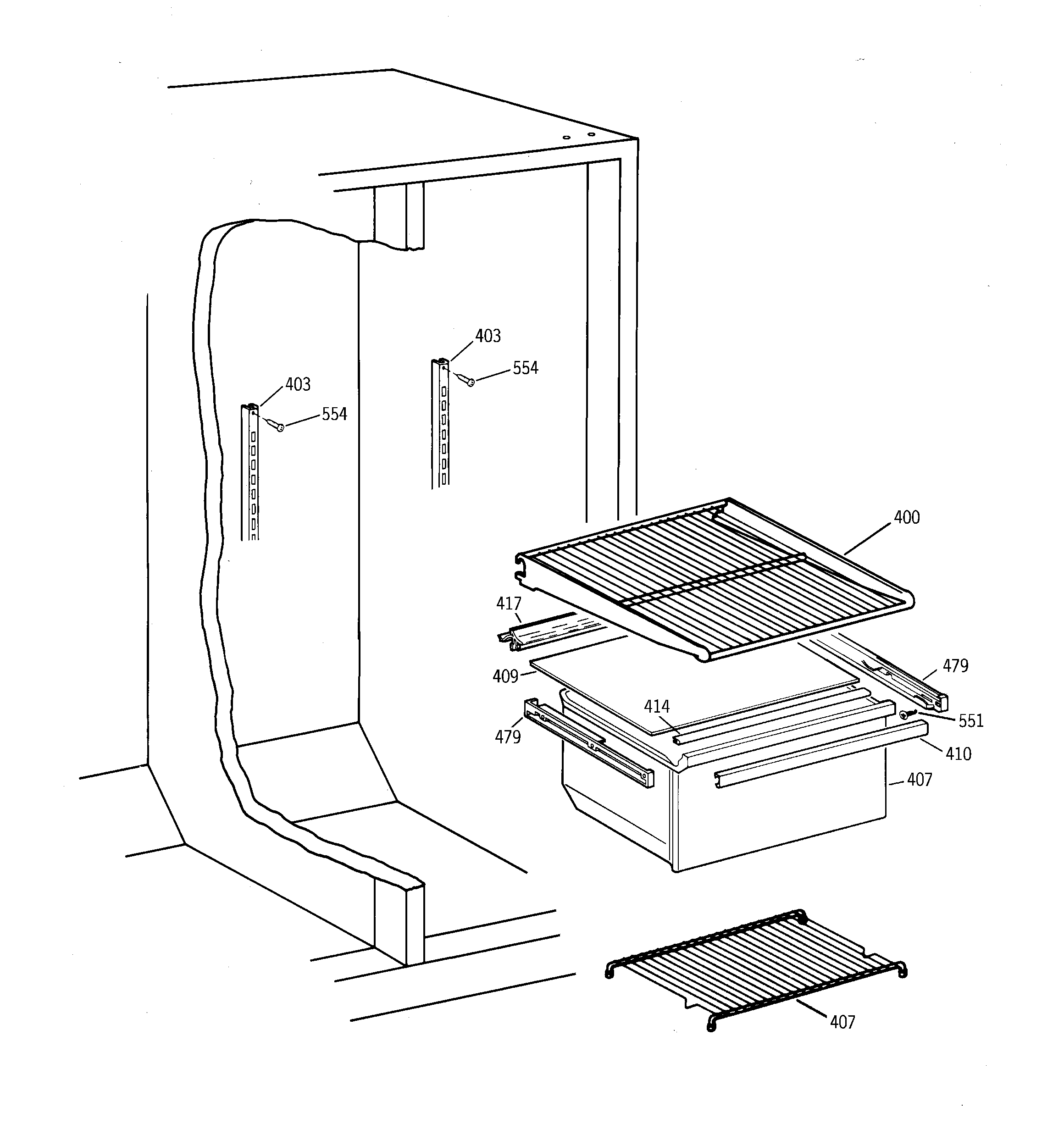 Hotpoint CSX19LABEWH fresh food shelves diagram