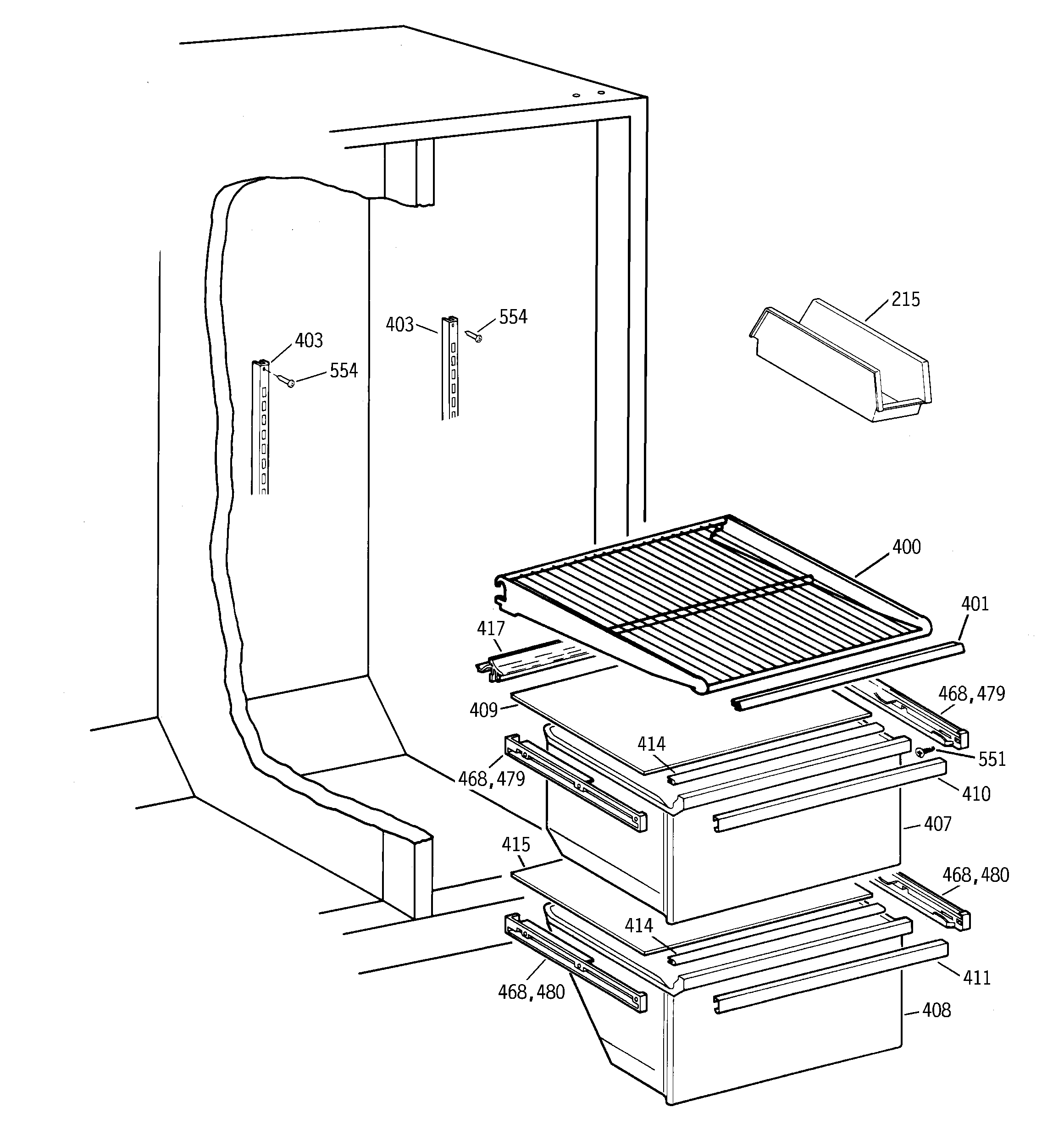 Hotpoint CSX22BCBEWH fresh food shelves diagram