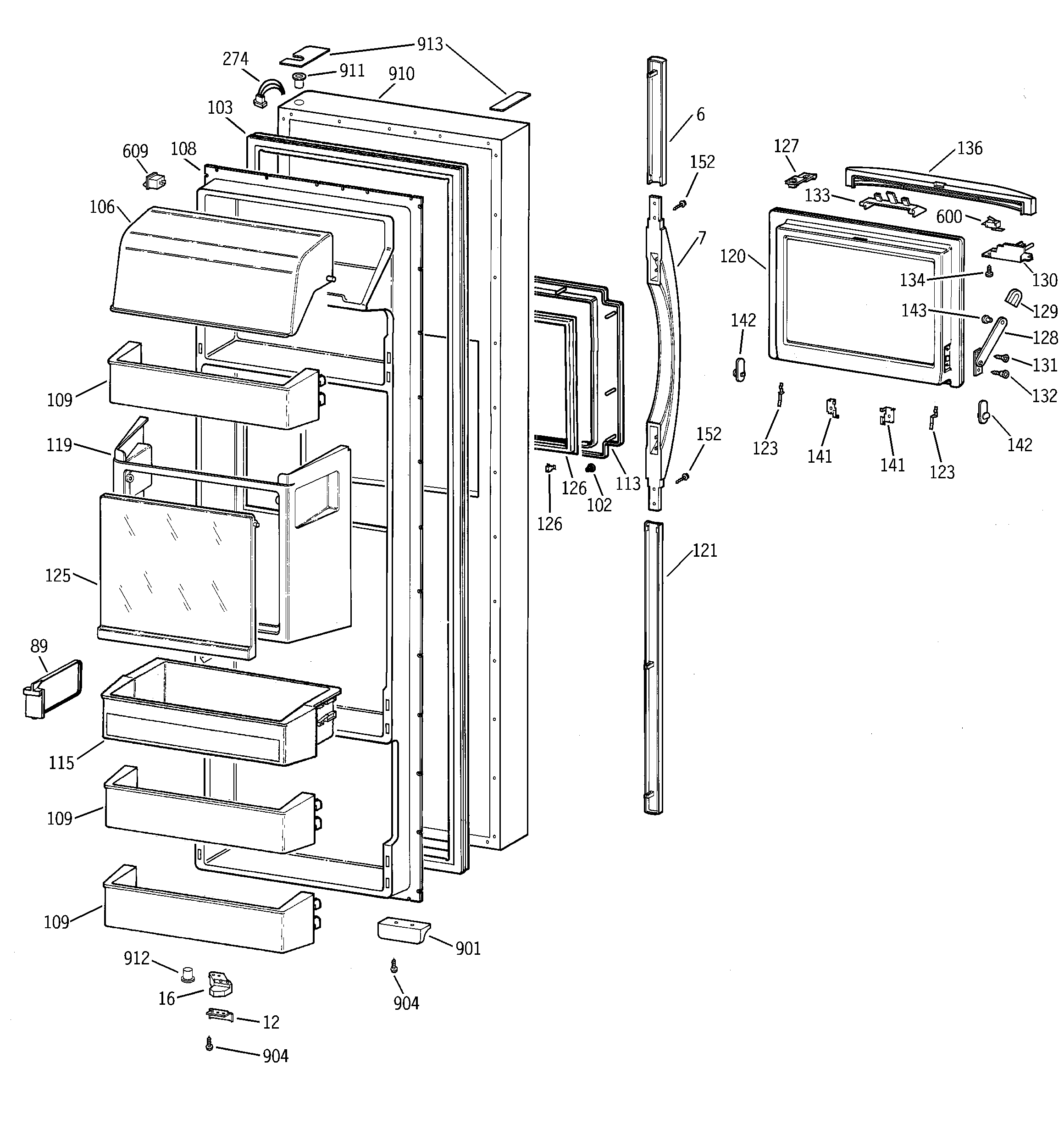 Hotpoint CSG28DHCEWW fresh food door diagram