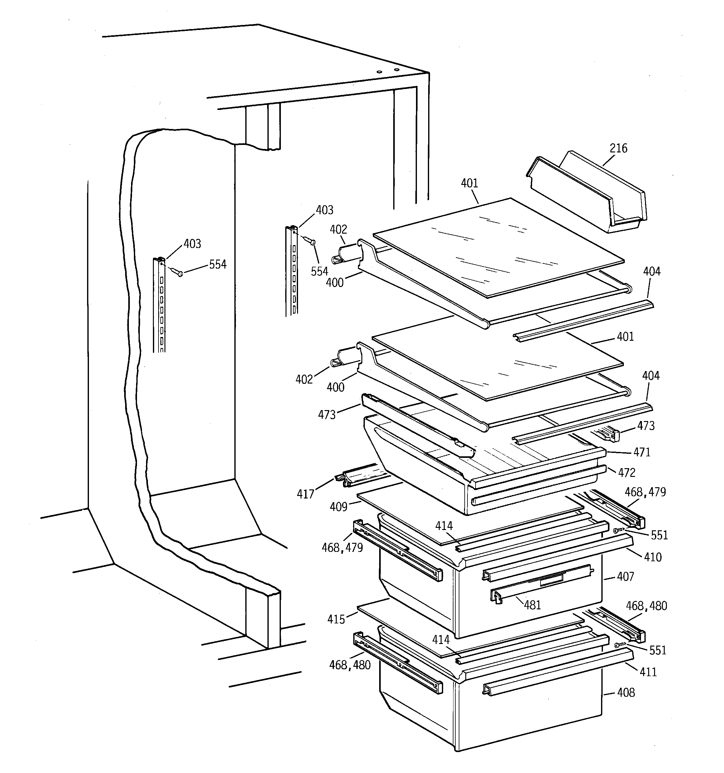 Hotpoint CSG28DHCEWW fresh food shelves diagram