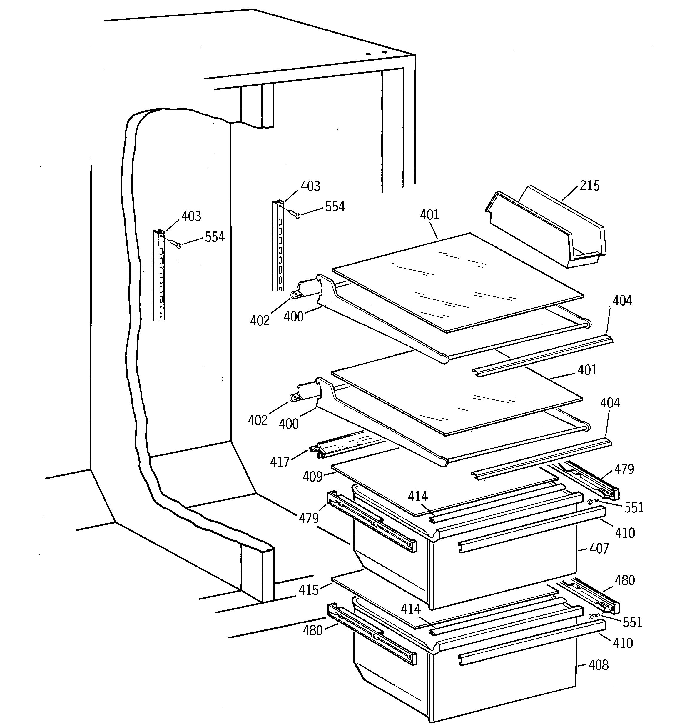 Hotpoint CST20KABEAD fresh food shelves diagram