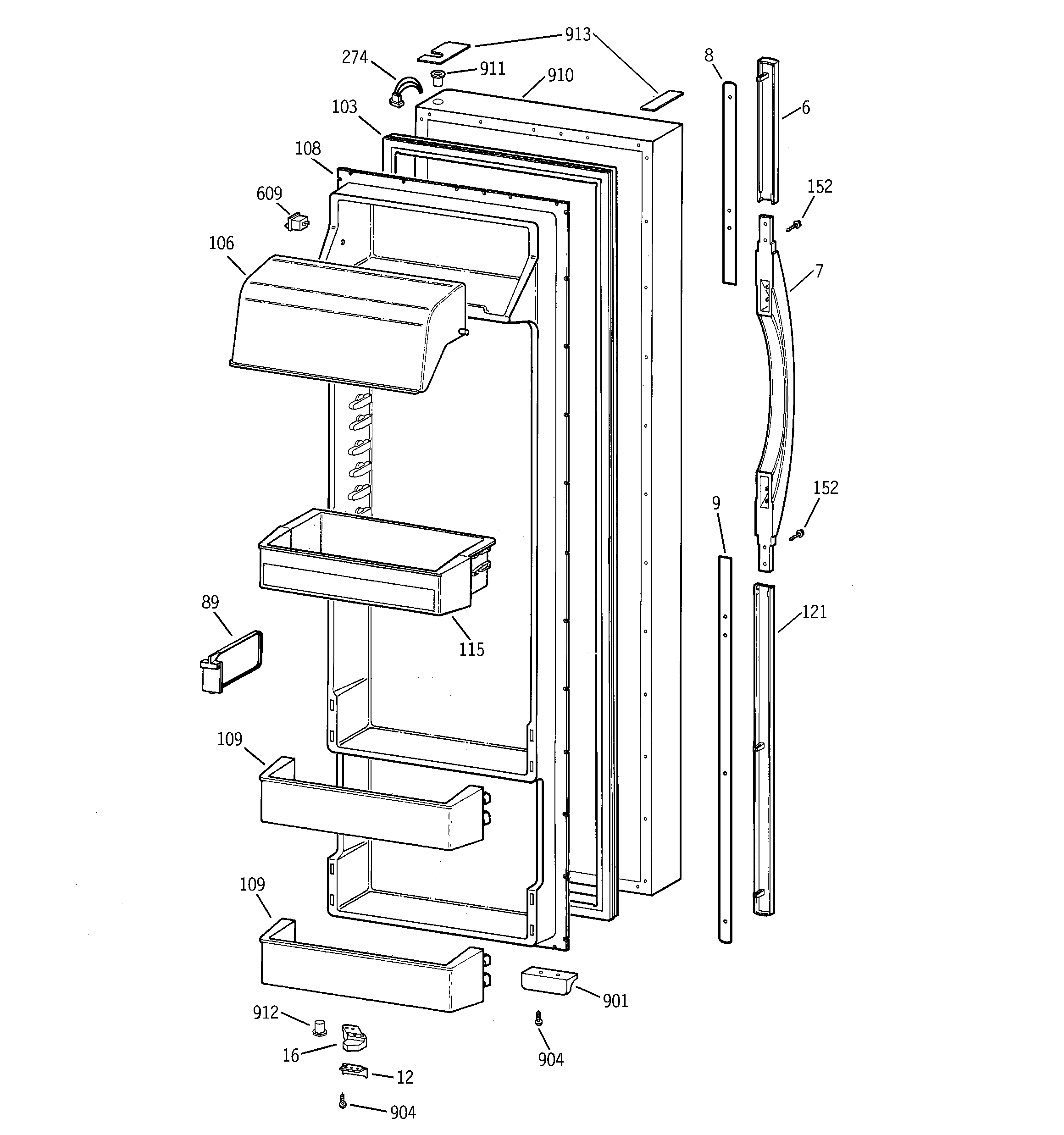 Hotpoint CSK28DRBEAA fresh food door diagram