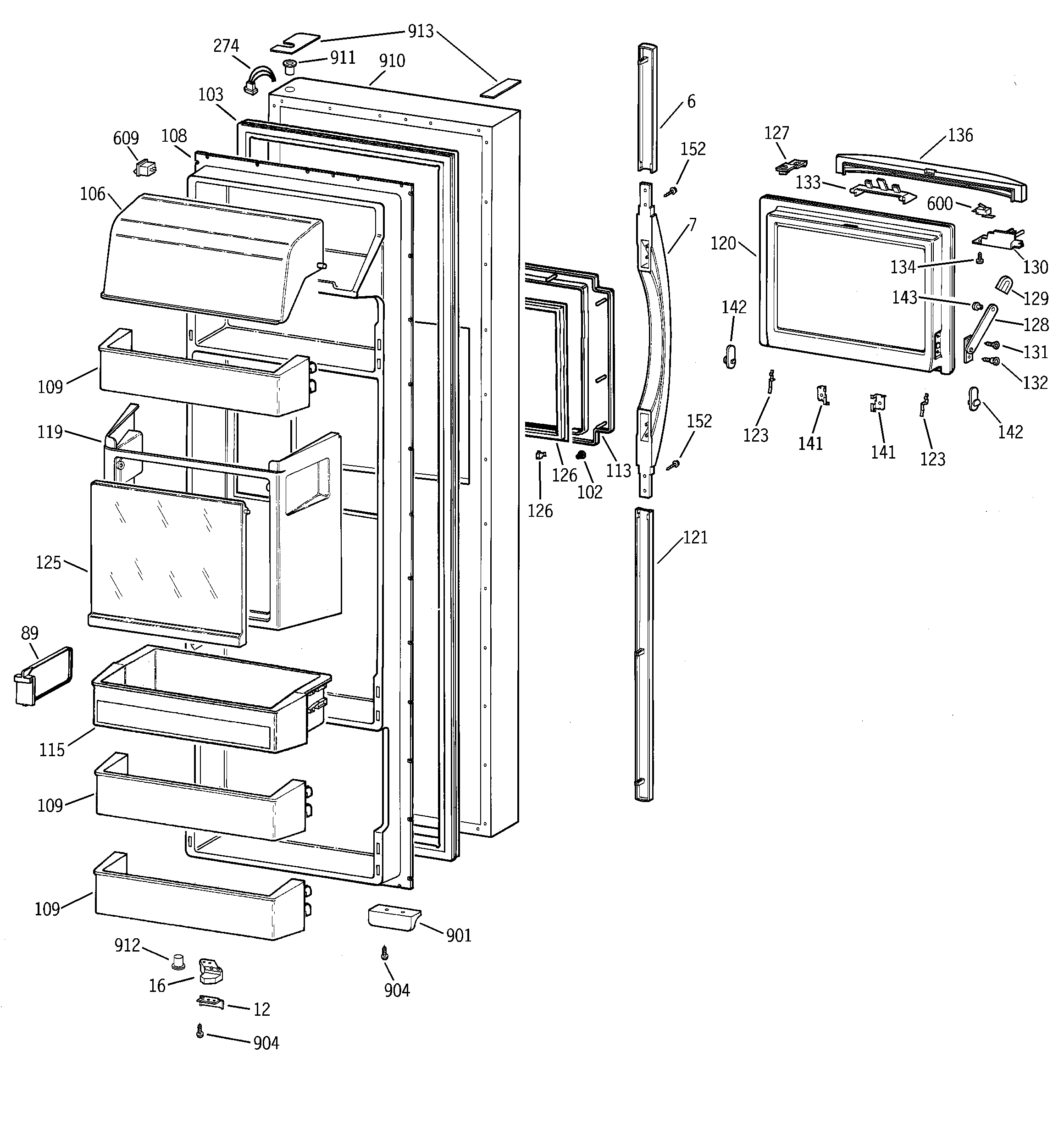 Hotpoint CSG28DHCGWW fresh food door diagram