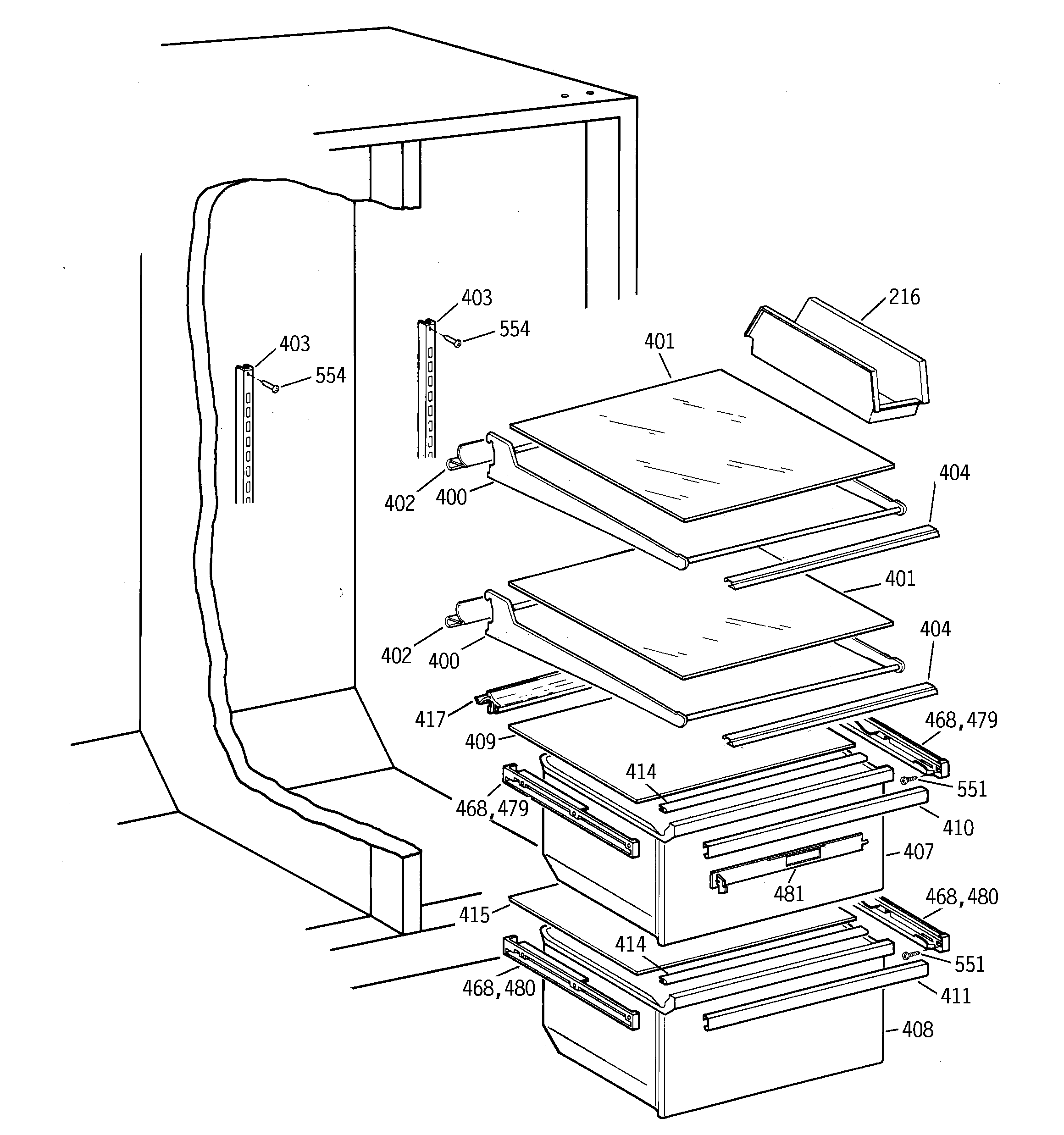 Hotpoint CSM22GRDAWW fresh food shelves diagram