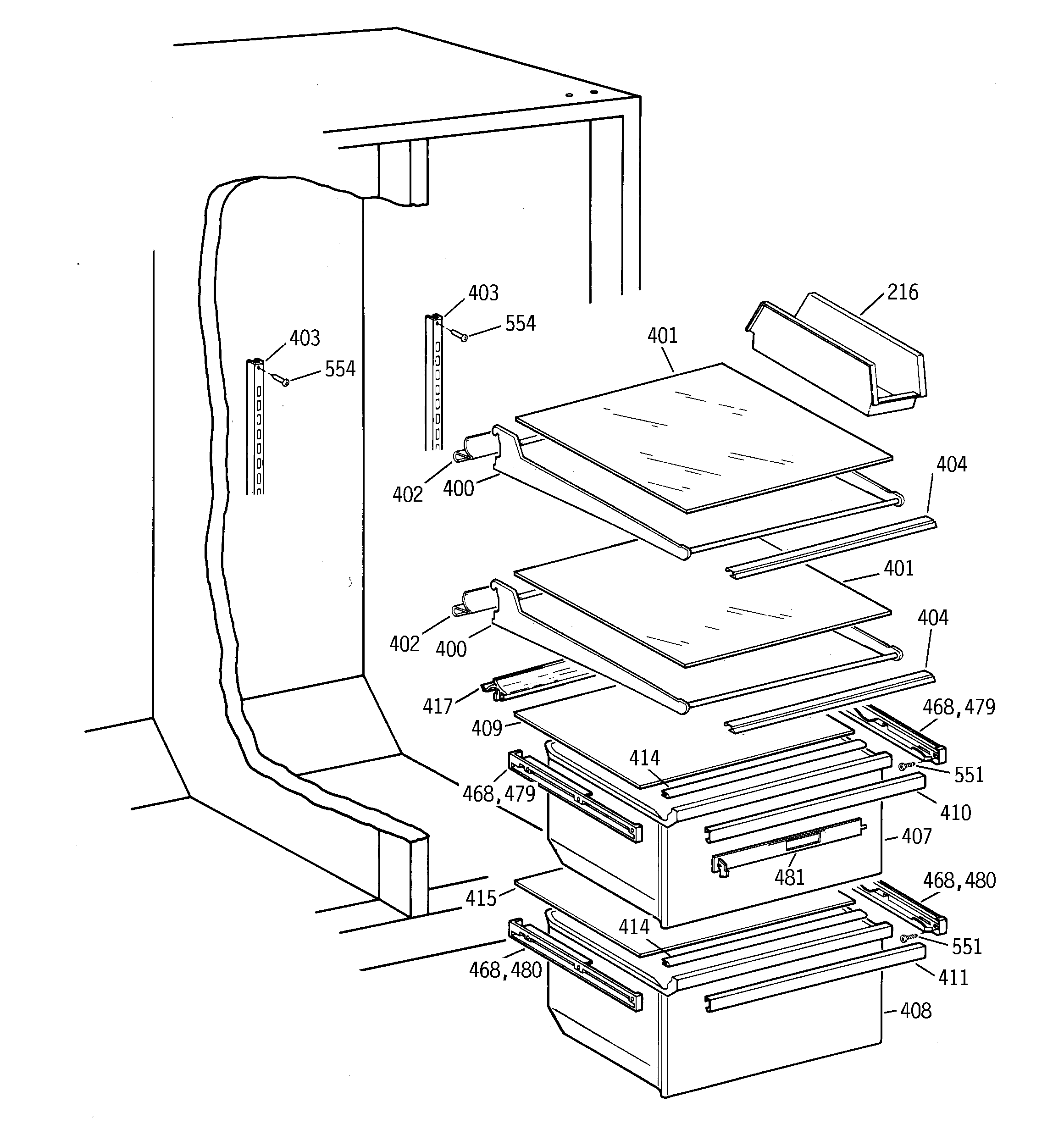 Hotpoint CSX22GRBKWW fresh food shelves diagram