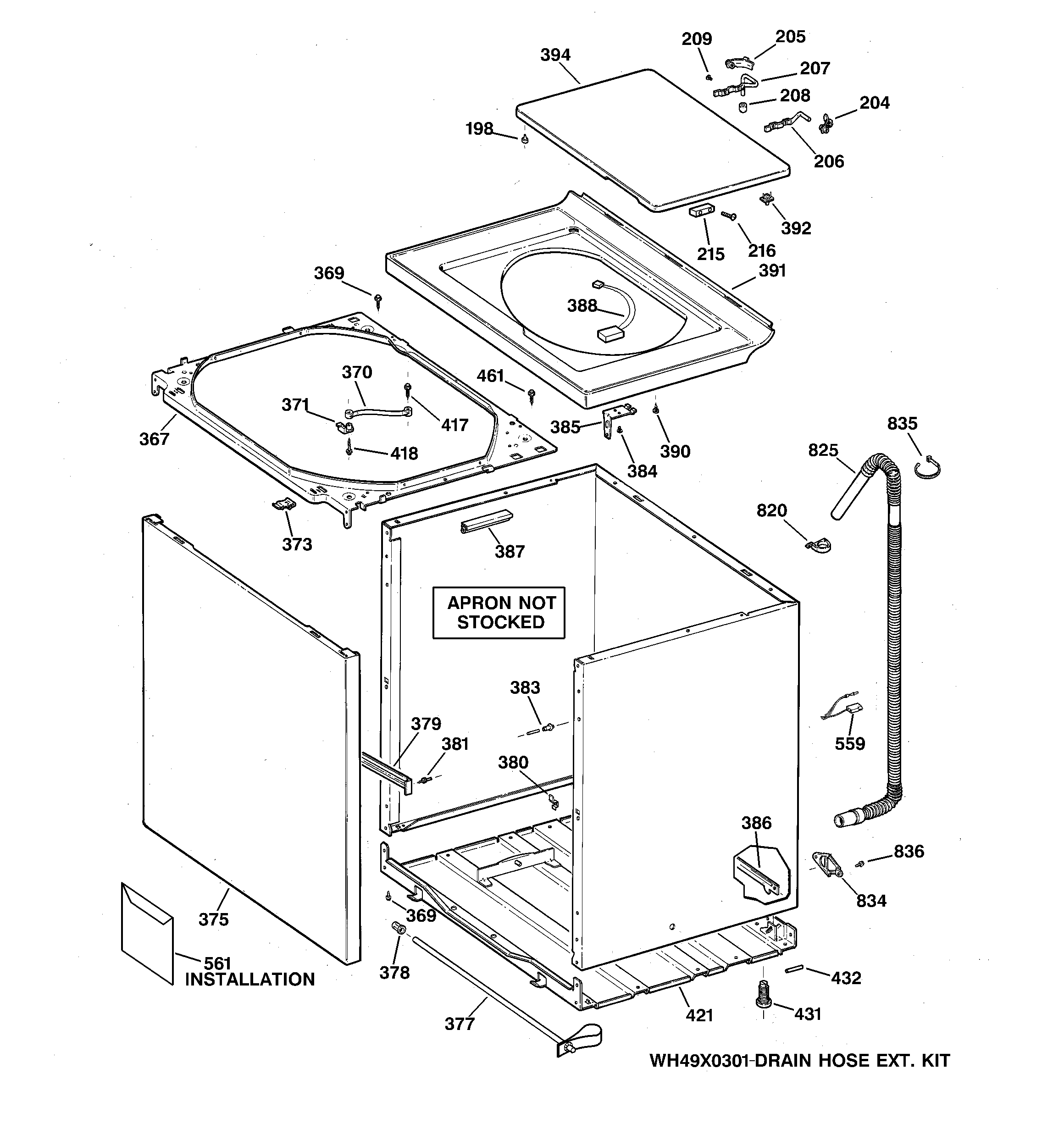 Hotpoint VBXR1070W1WW cabinet, cover & front panel diagram