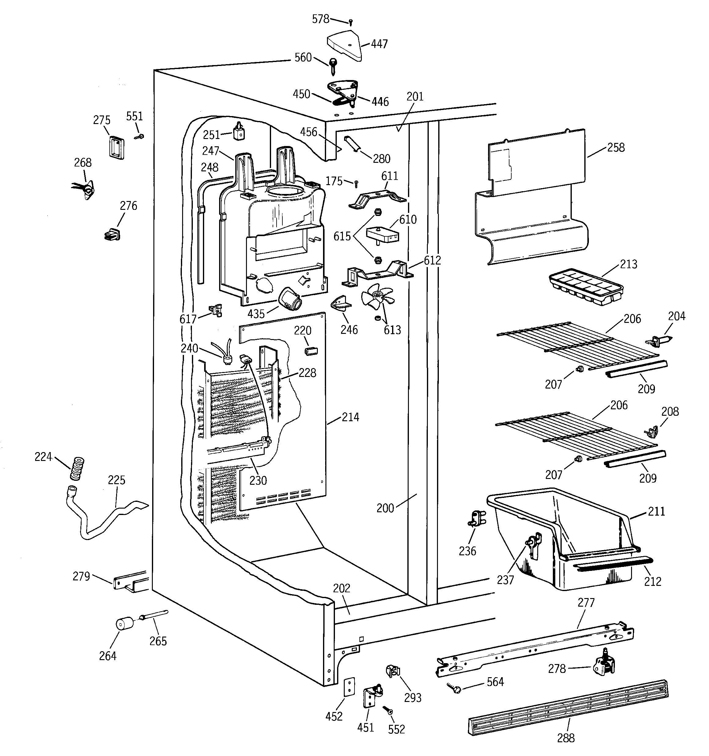 Hotpoint CSX20BABGAD freezer section diagram