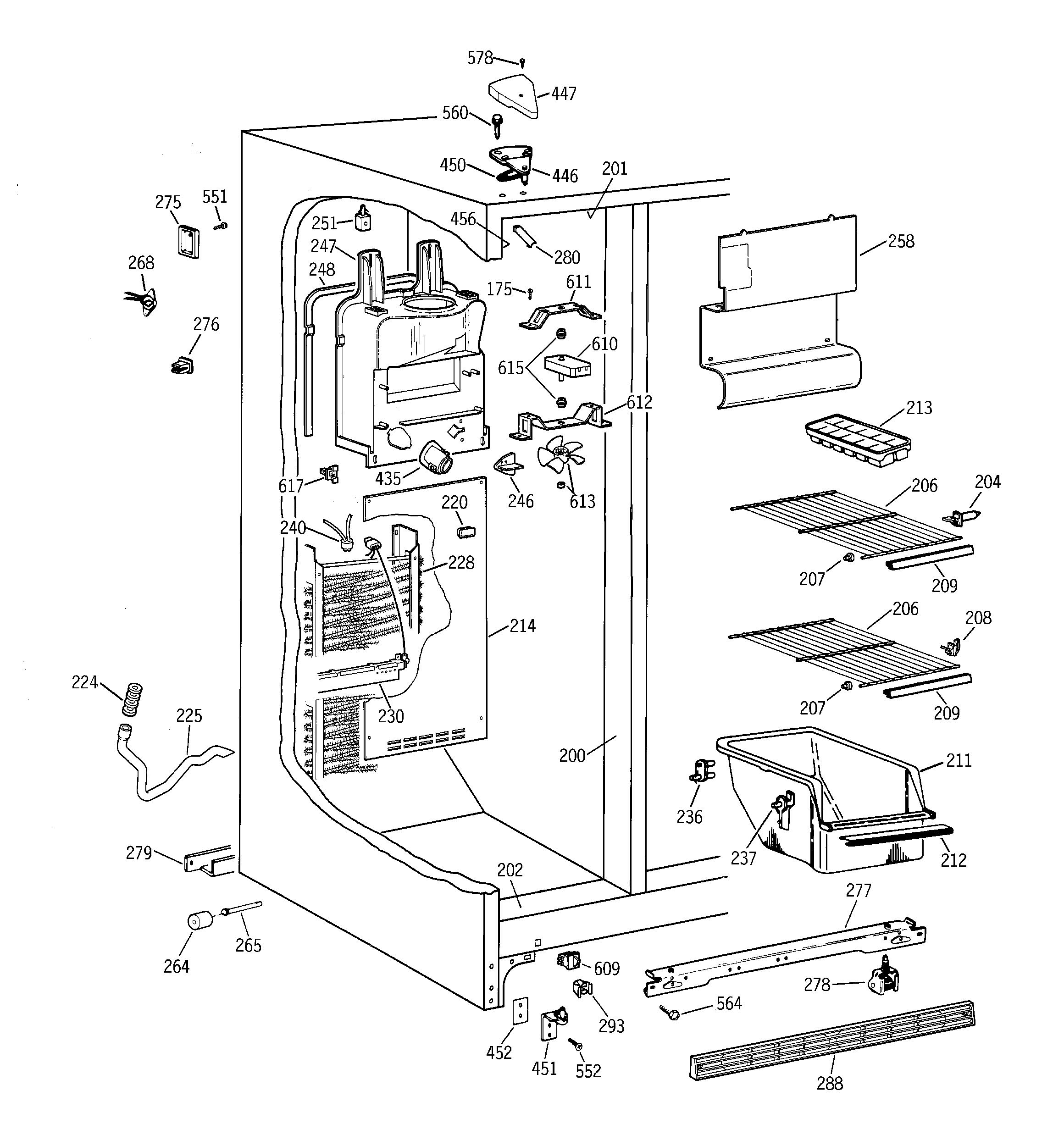 Hotpoint CSX20BABKAD freezer section diagram
