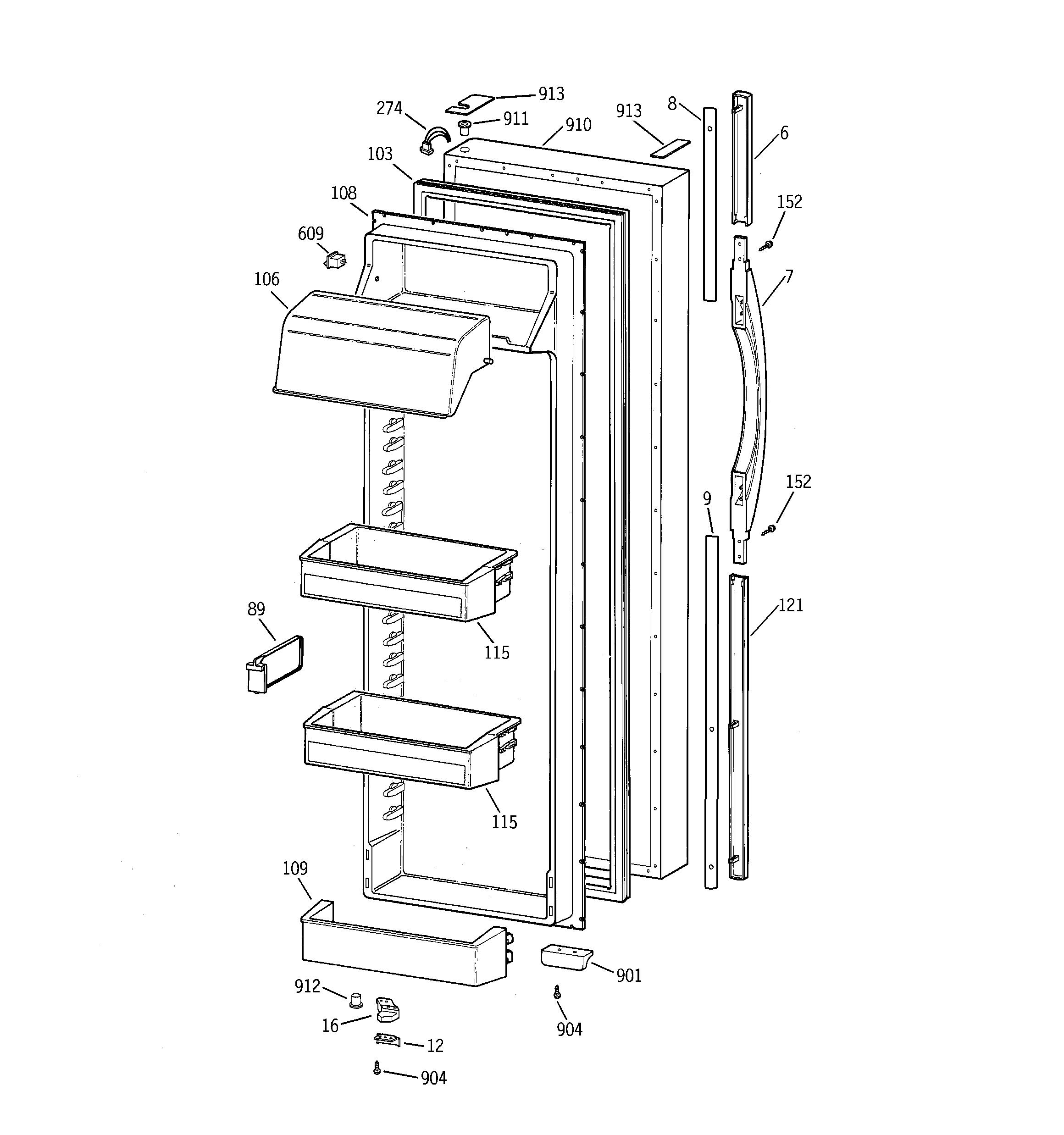 Hotpoint CSK30DRBGAA fresh food door diagram