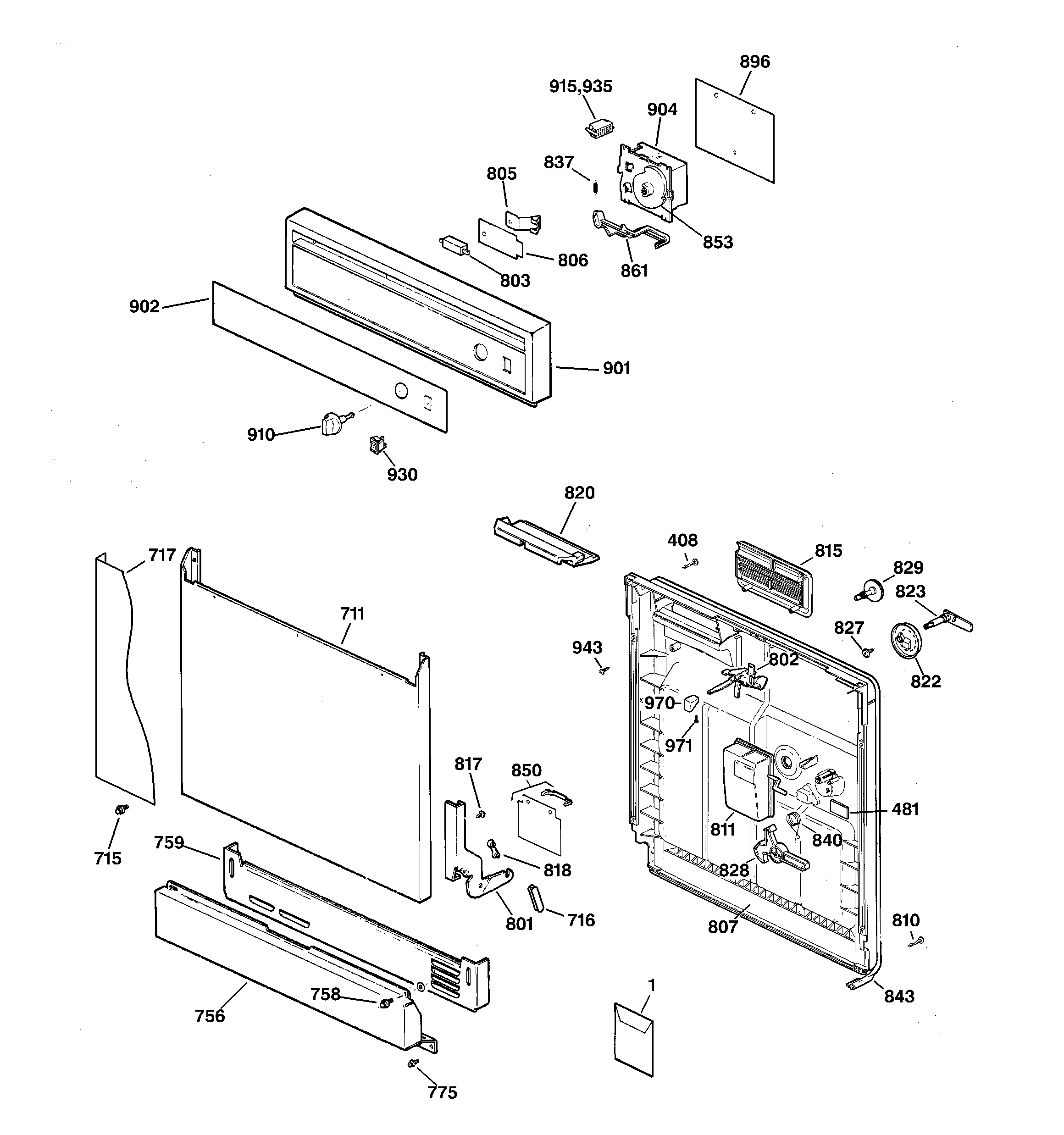 Hotpoint HDA2020Z07BB escutcheon & door assembly diagram