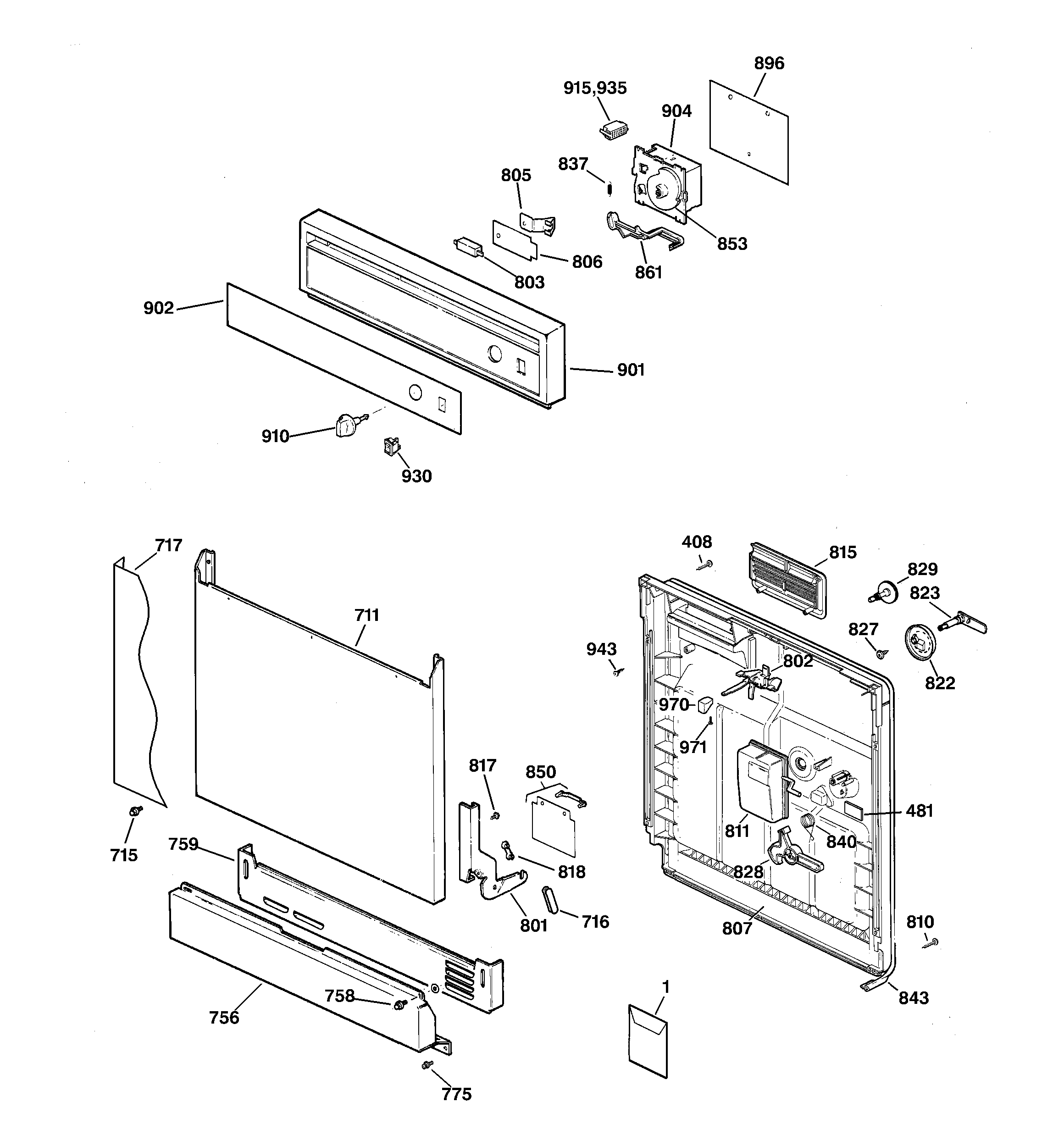Hotpoint HDA1000Z07WH escutcheon & door assembly diagram