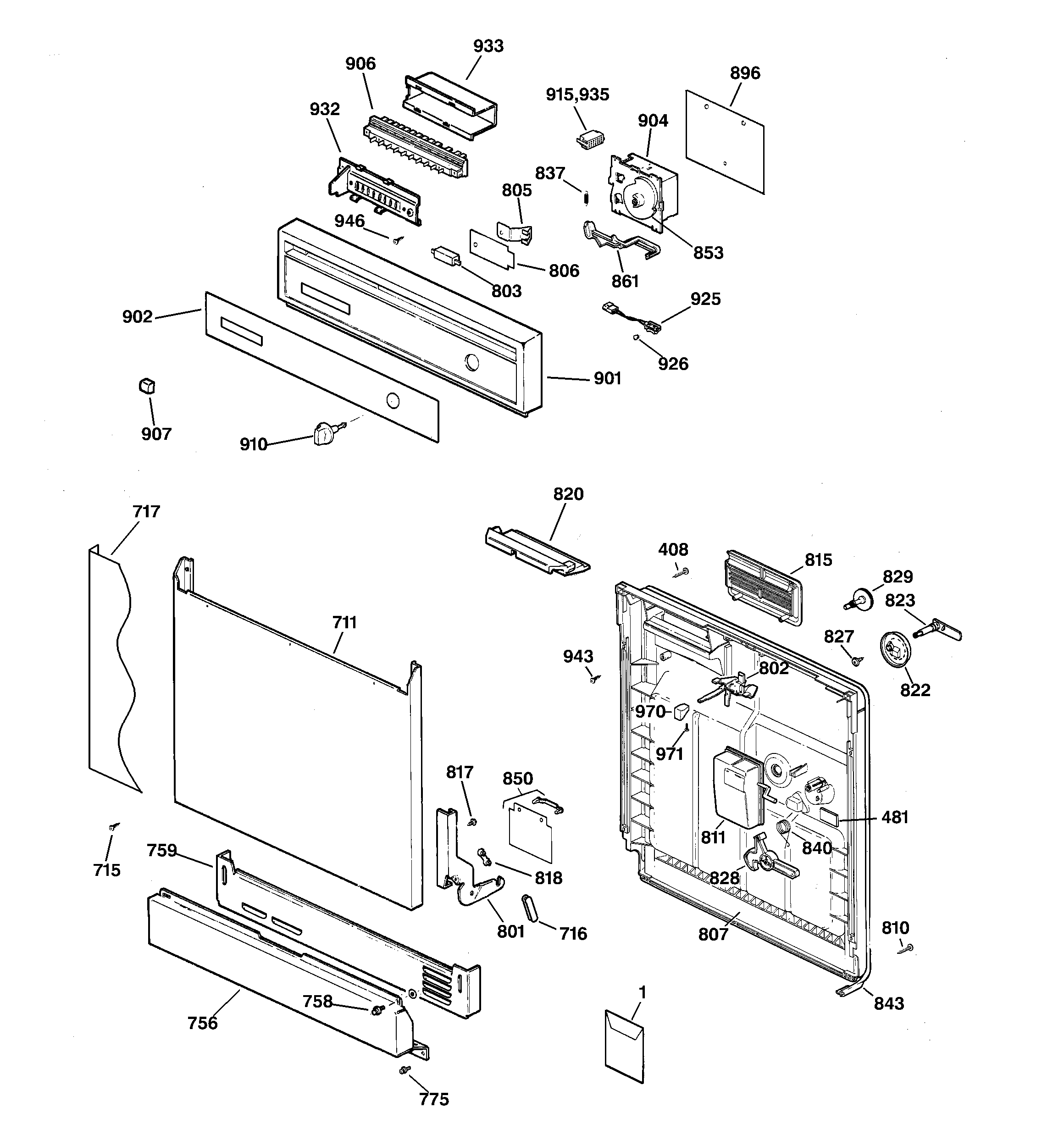 Hotpoint HDA3430Z07WW escutcheon & door assembly diagram