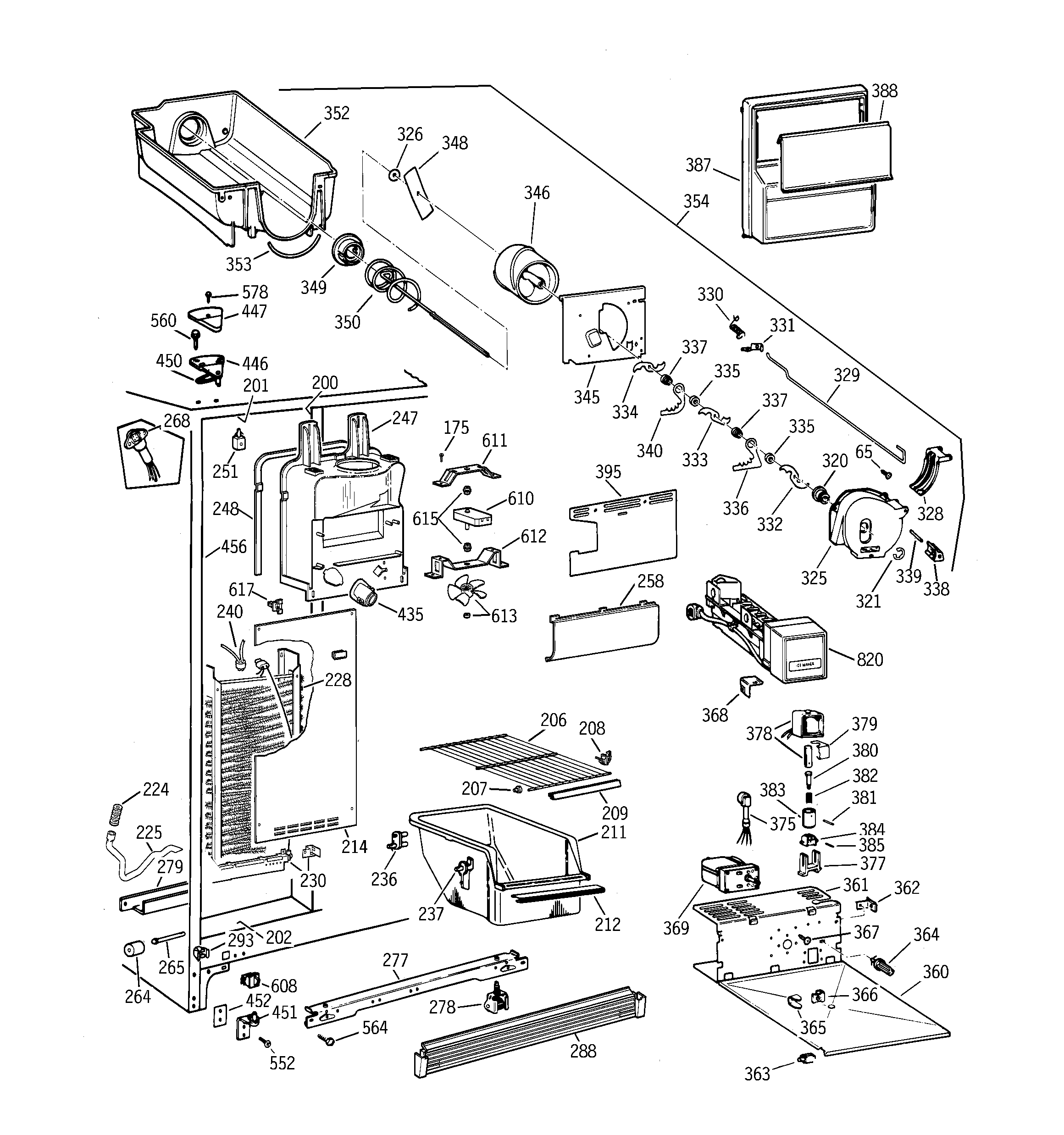 Hotpoint CSX25GPCGWW freezer section diagram