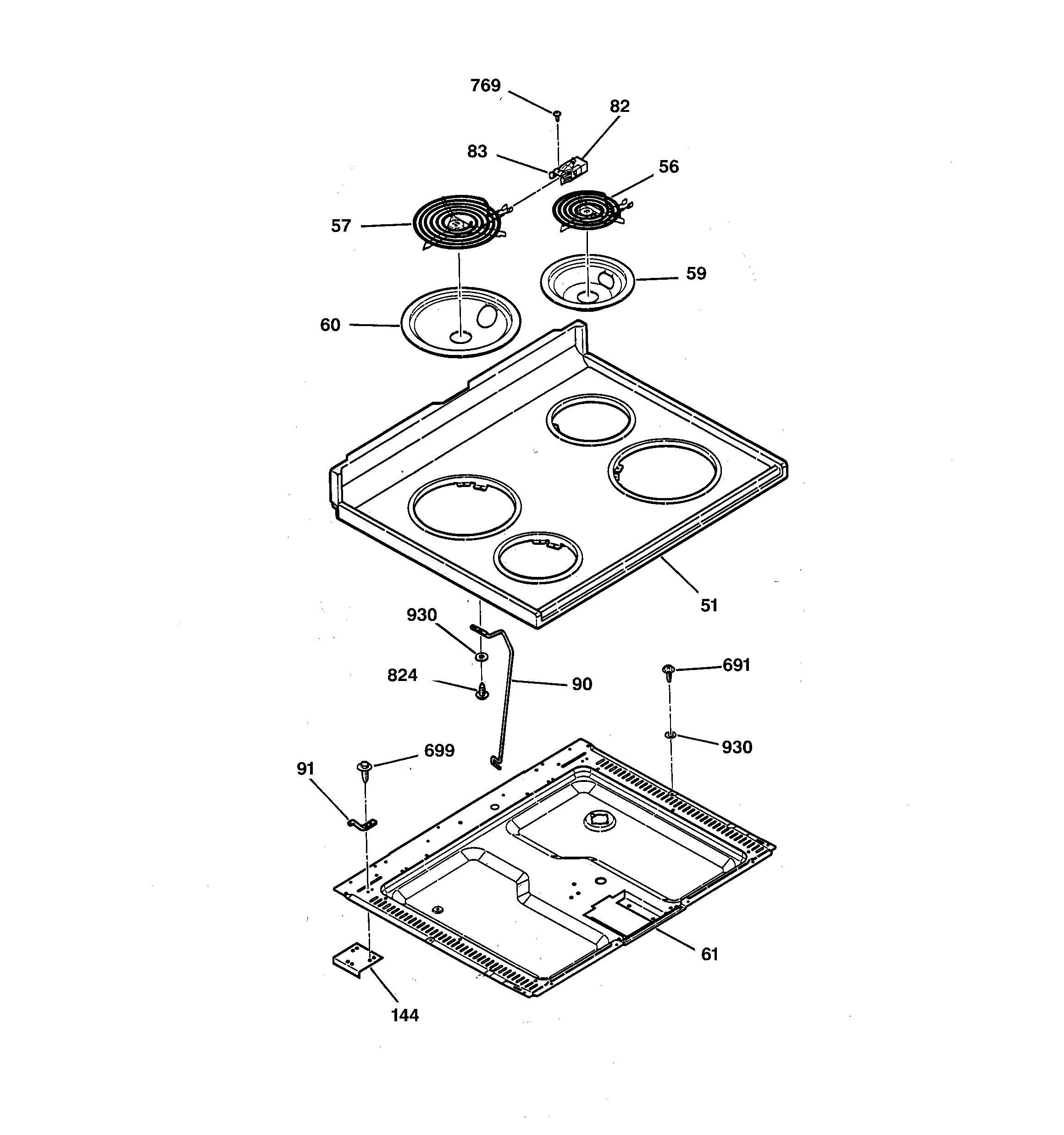 Hotpoint RB756GT5WW cooktop diagram