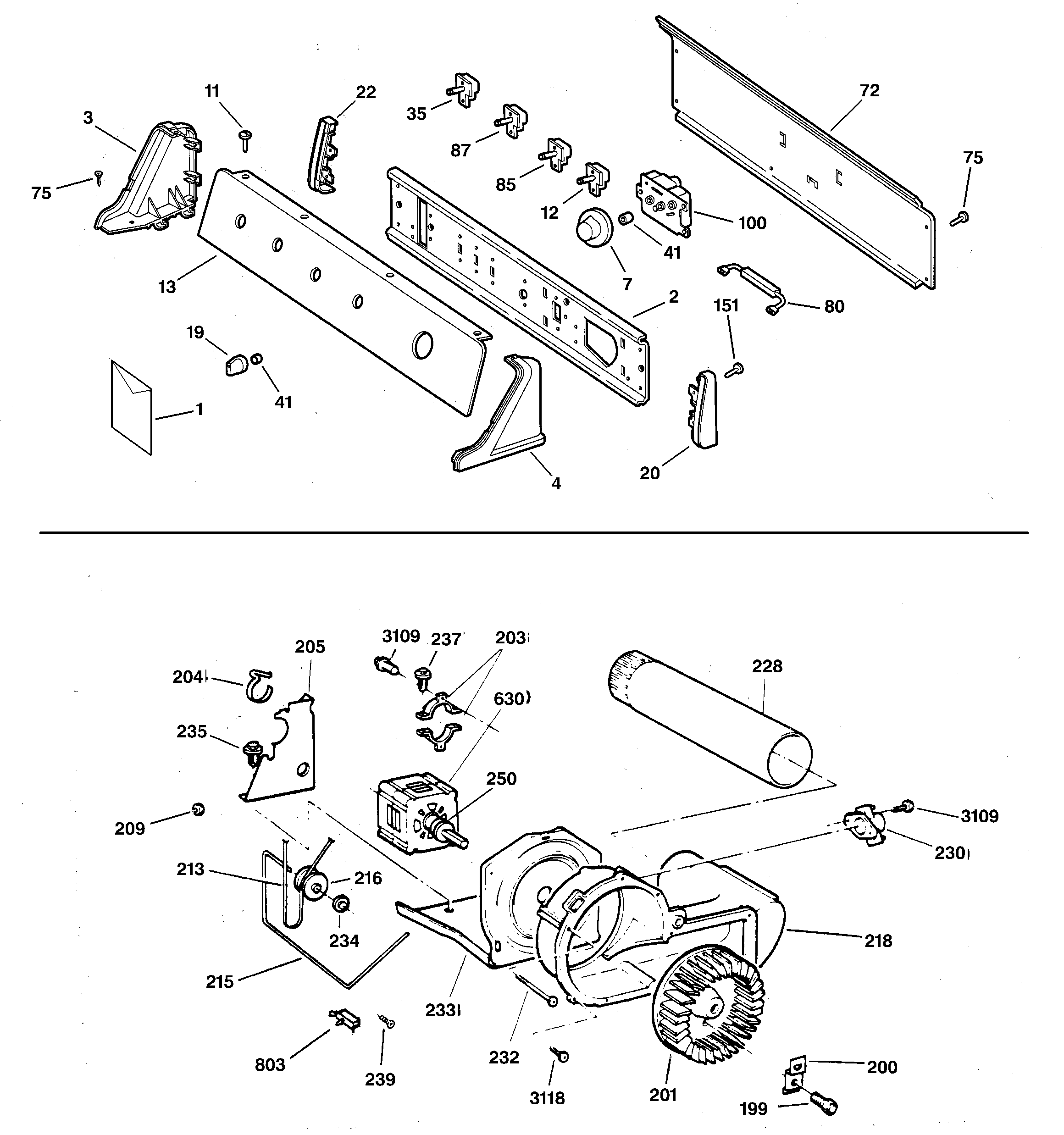 Hotpoint NWXR473EV1WW backsplash, blower & drive assembly diagram