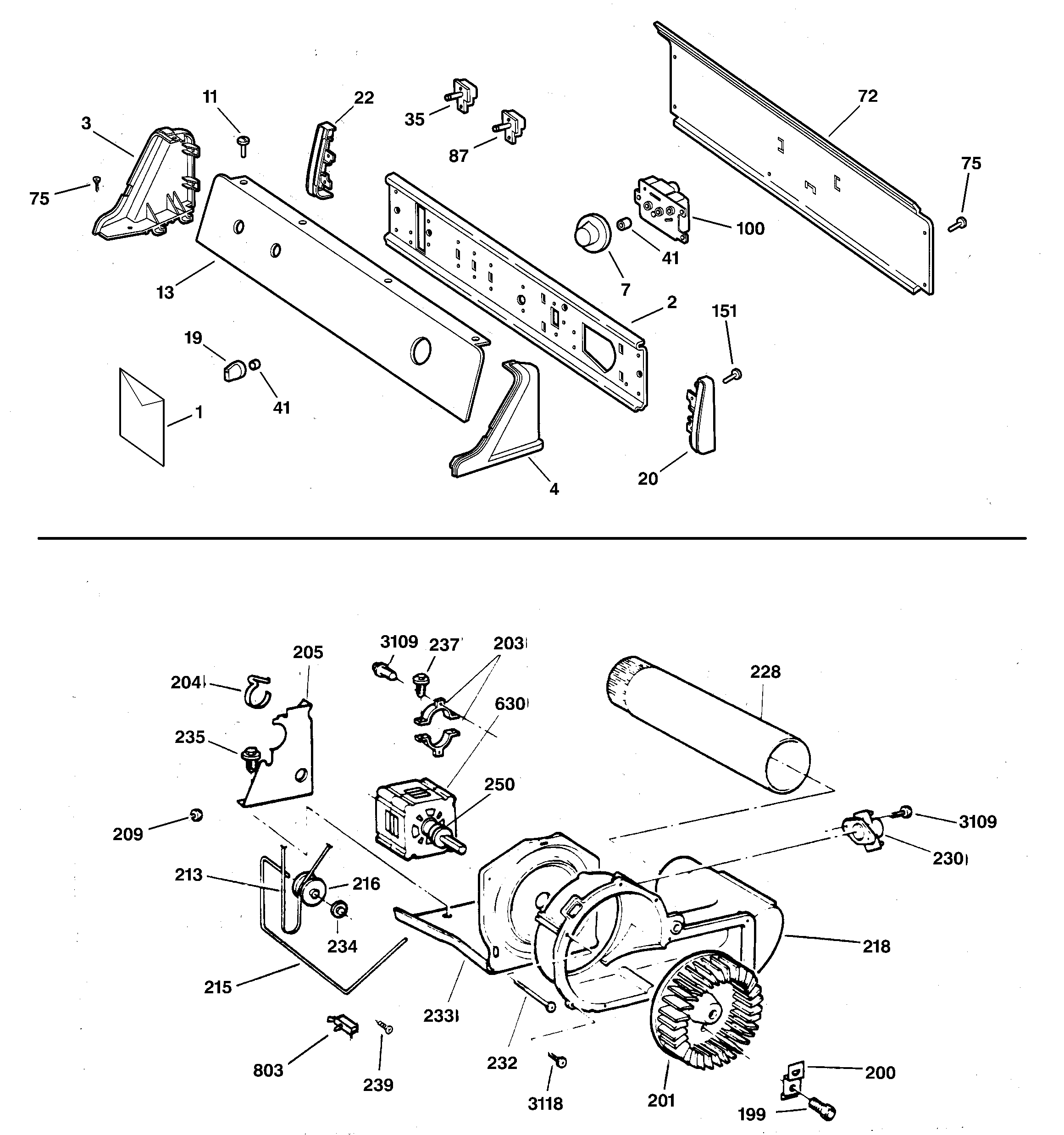 Hotpoint NBXR453GV1AA backsplash, blower & drive assembly diagram
