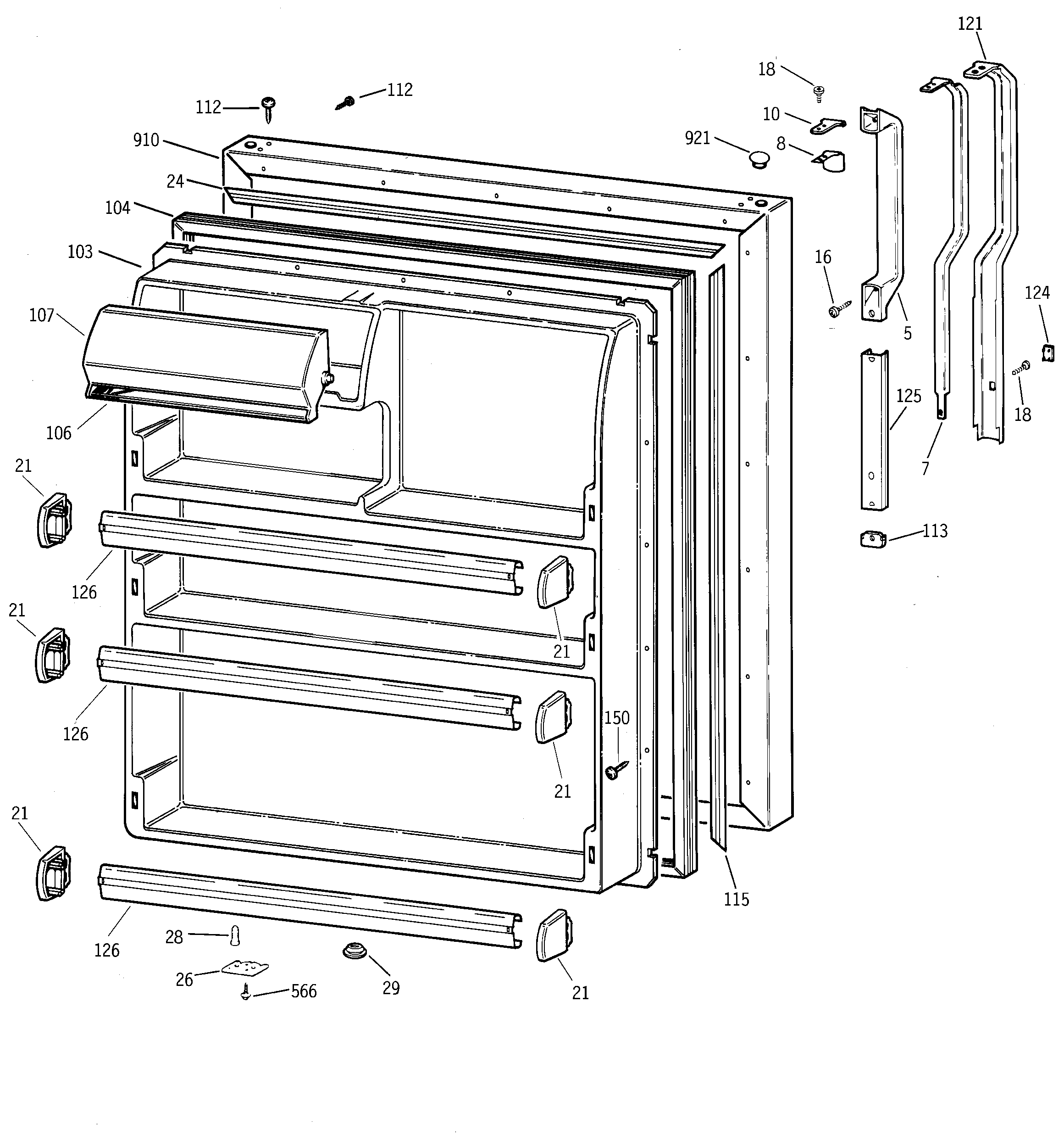 Hotpoint CTG21GADARWW fresh food door diagram