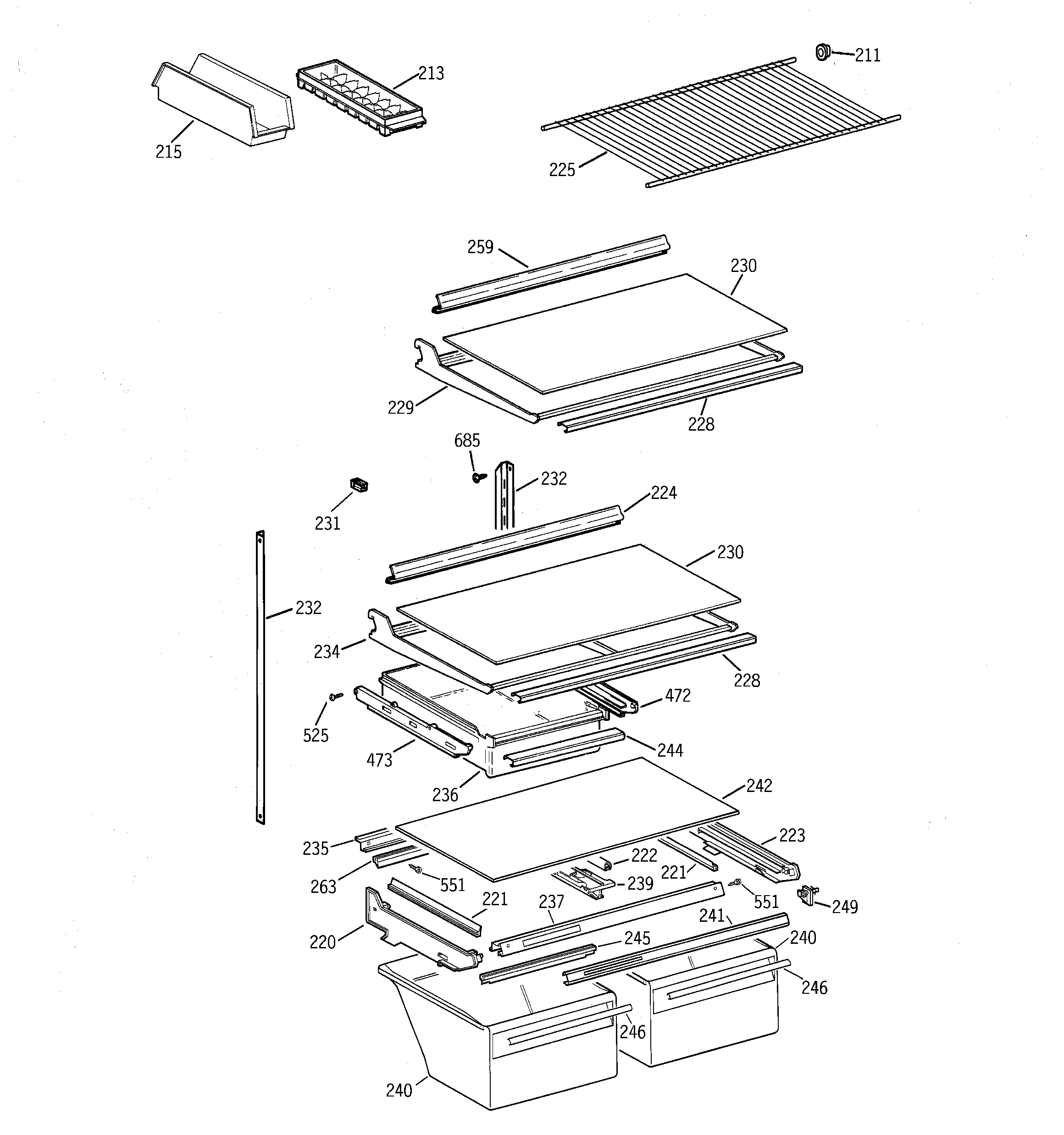Hotpoint CTG21GADARWW shelves & drawers diagram
