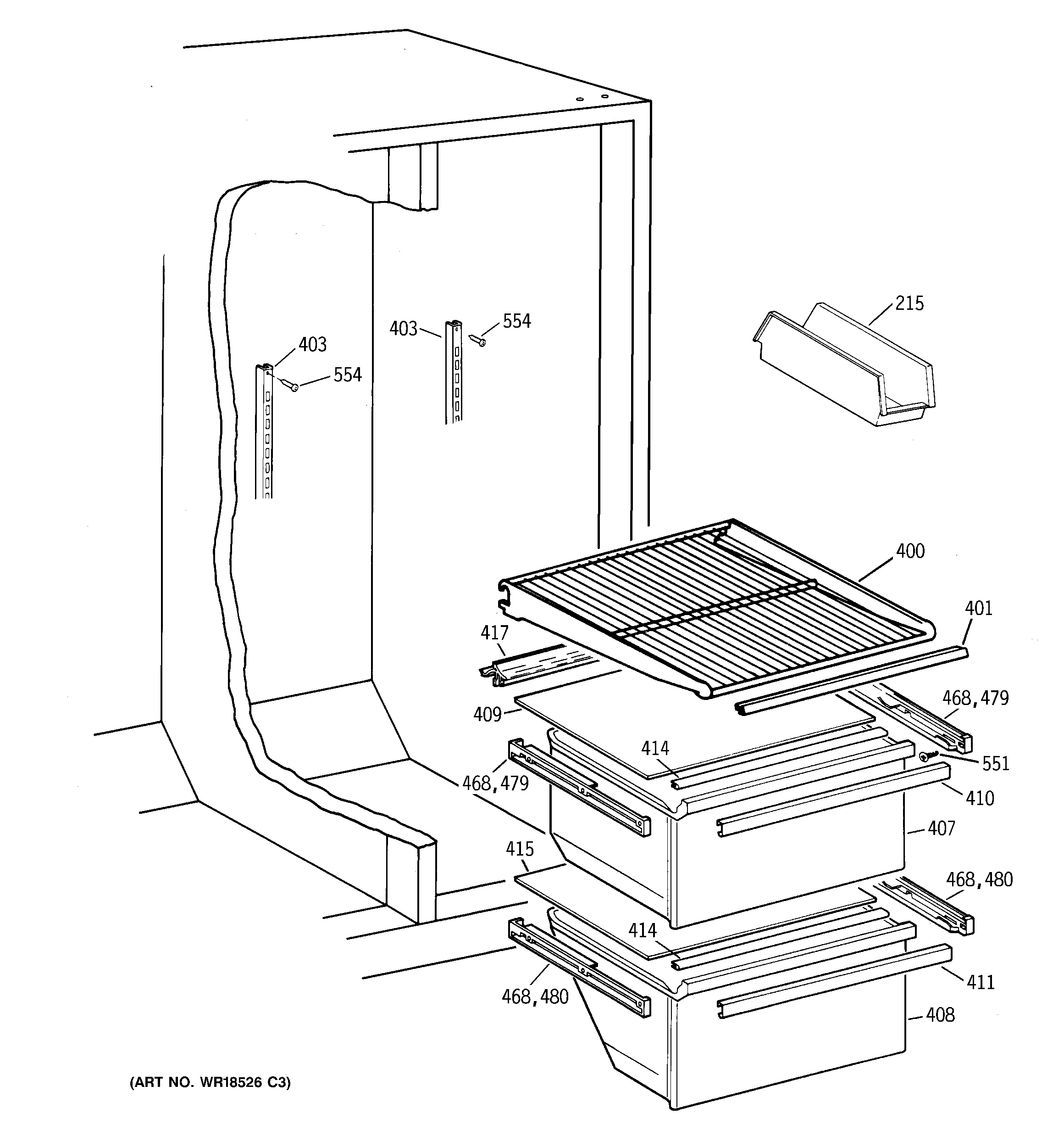 Hotpoint CSX22BCBBWH fresh food shelves diagram
