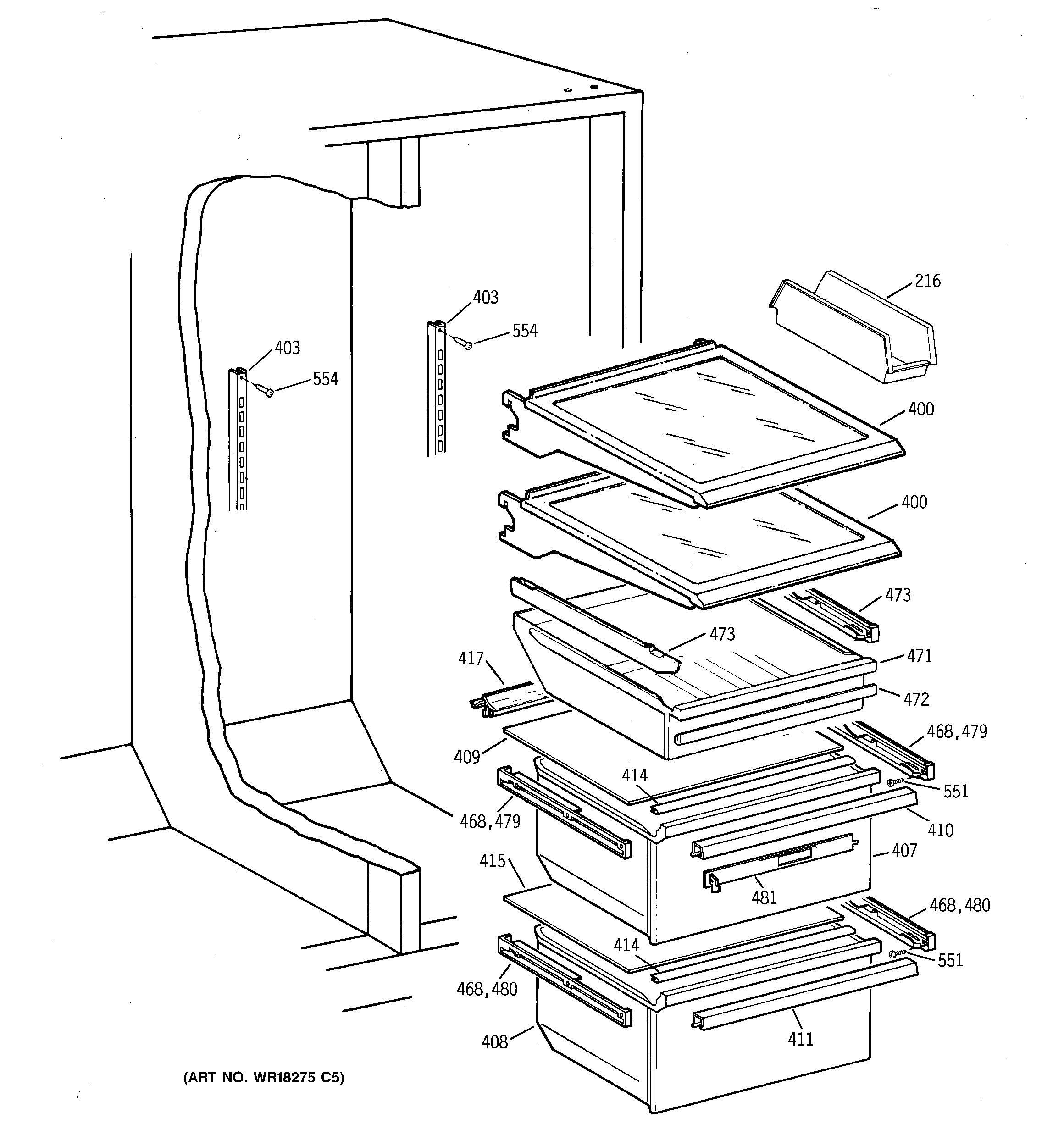 Hotpoint CSK28DRDAAA fresh food shelves diagram