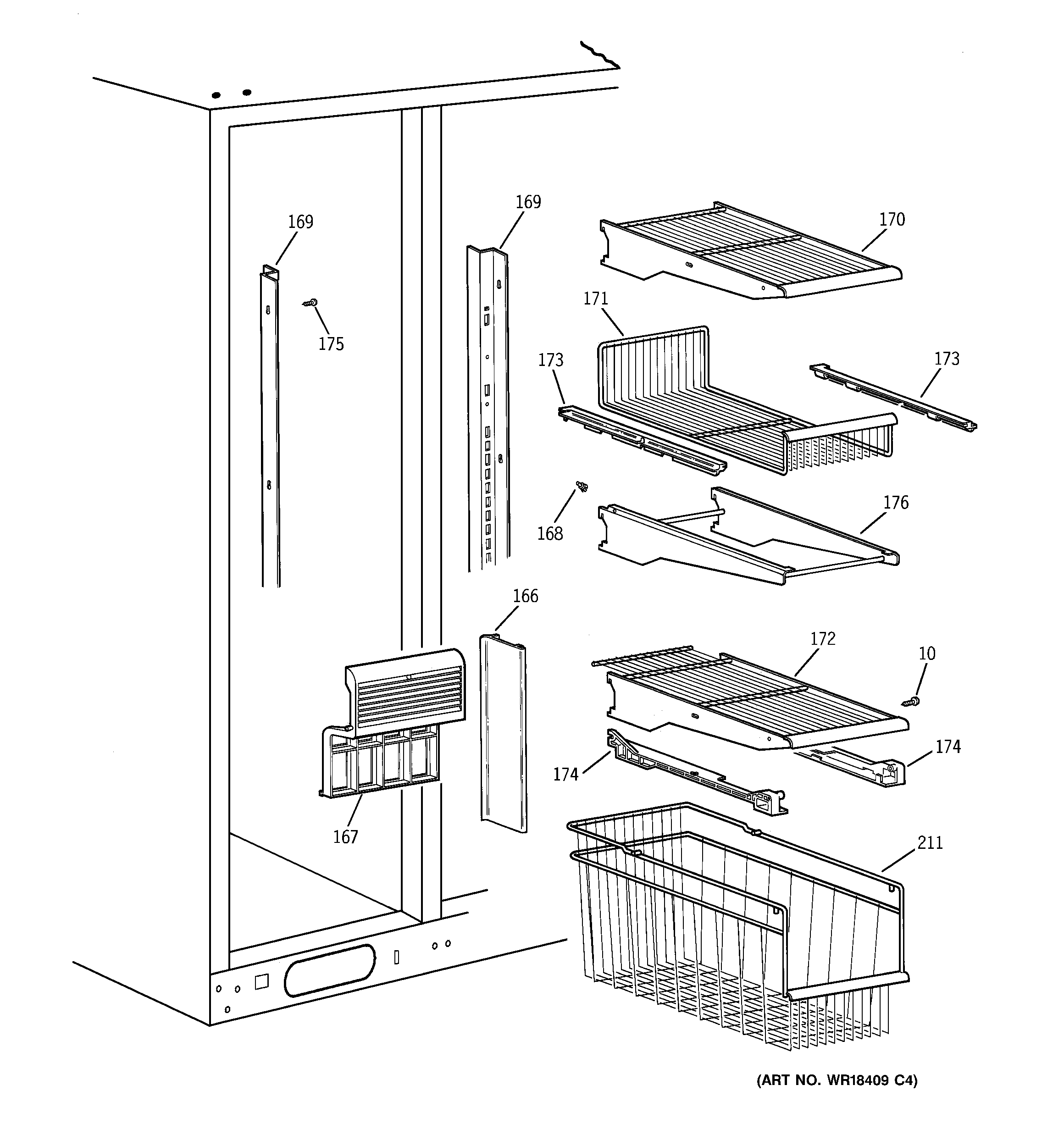 Hotpoint CSK30DRDAAA freezer shelves diagram